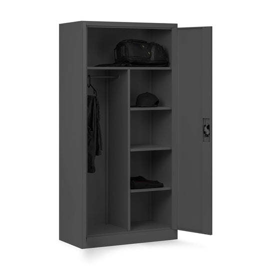 Anthrazit Domator Metallschrank C34 185x90x45 cm aus pulverbeschichtetem Stahl mit Kleiderstange, abschließbarem Zylinderschloss und mehreren Fächern – robuster Aufbewahrungsschrank als Umkleidespind oder Werkzeugschrank