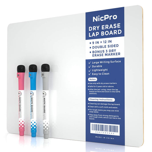 Nicpro Whiteboard Klein A4 (22 x 30 cm), Doppelseitiges Desktop Schreibtafel mit 3 Bunte Stifte, Schwamm, tragbares Mini Whiteboard für Kinder, Schüler, Klassenzimmer, Schulmaterial, Lernen
