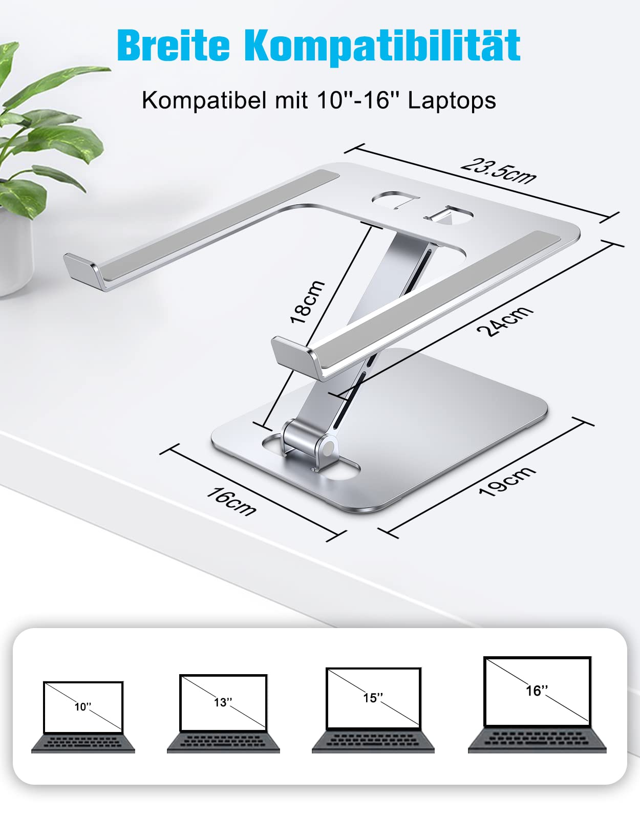 Babacom Laptop Ständer Höhenverstellbar, Faltbarer Laptop Stand aus Aluminiumlegierung Ergonomischer, Belüfteter Laptopständer Kompatibel mit MacBook Air, Pro, Samsung, Allen Laptops 10-16" (Silber)