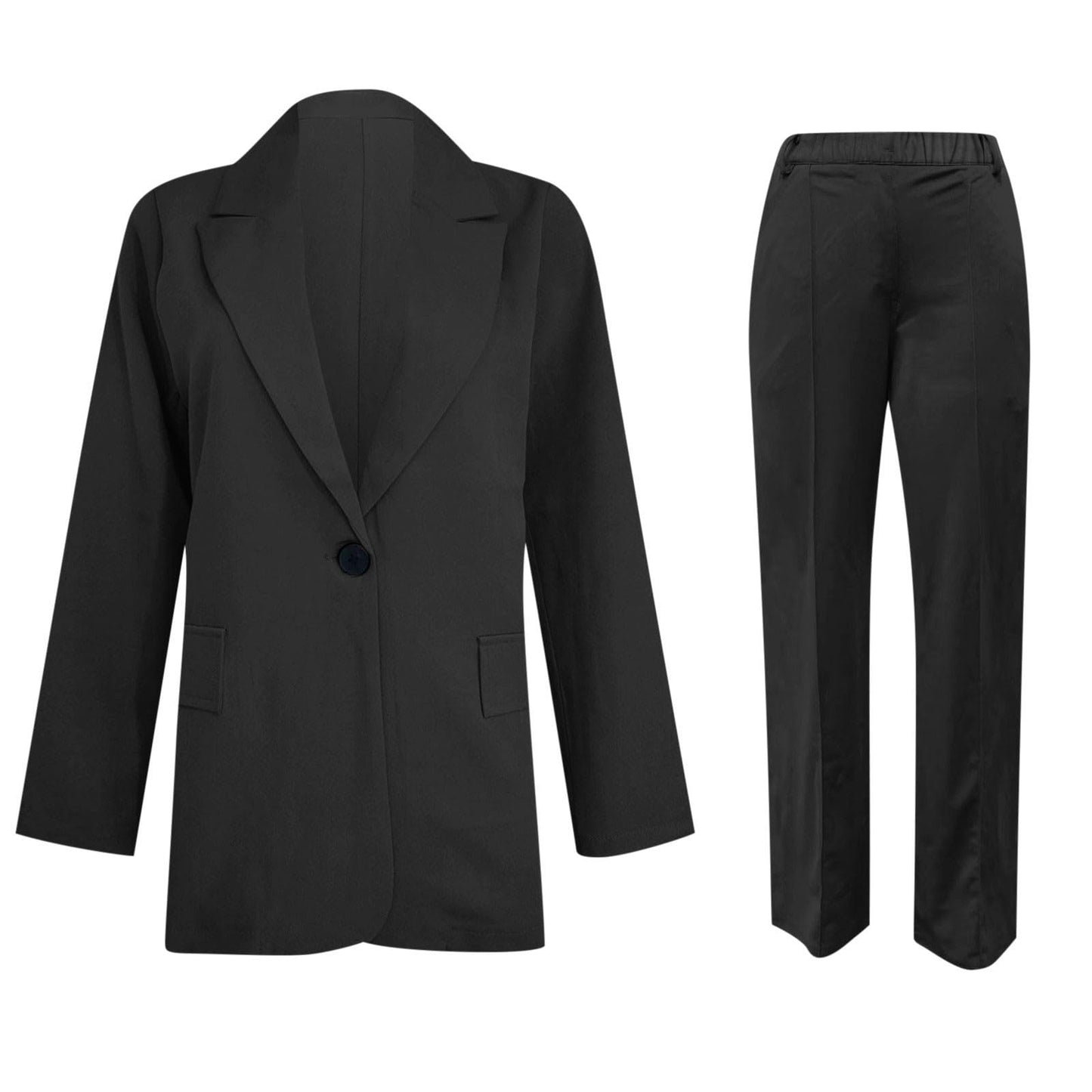 Hosenanzüge für Damen Modern Elegant Anzug Set Business Büro 2 Teiler Slim fit Blazer Hose Outfit Revers Casual Sportlich Anzugjacke Baumwolle Freizeitanzug Schwarz L