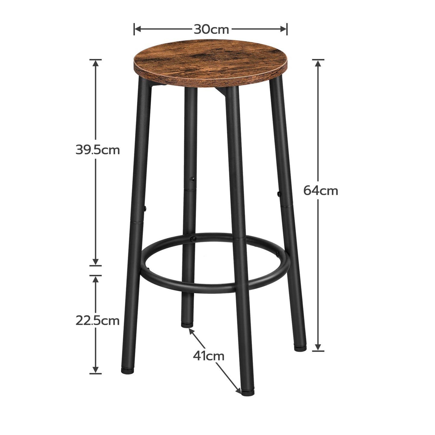 HOOBRO Barhocker 2er-Set, Barstuhl für die Küche mit Fußstütze，Industrieller Barstuhl, Stabiles Metallgestell, Verstellbare Füße, für Restaurant, Küche, Bar, Vintage-Braun und Schwarz EBF03BY01