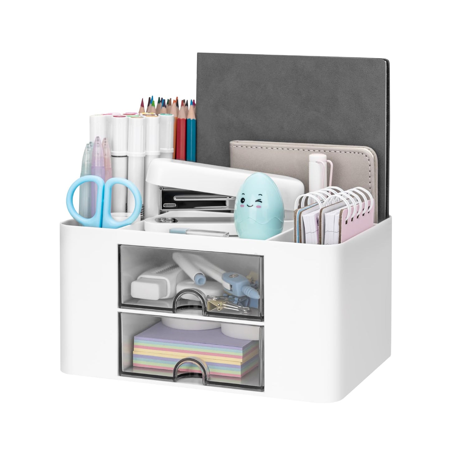 RISEMART Schreibtischorganisator mit 2 Schubladen, multifunktionaler Stifthalter für den Schreibtisch, Schreibtischorganisatoren und Aufbewahrung mit 5 Fächern, Desktop-Organizer für Büro