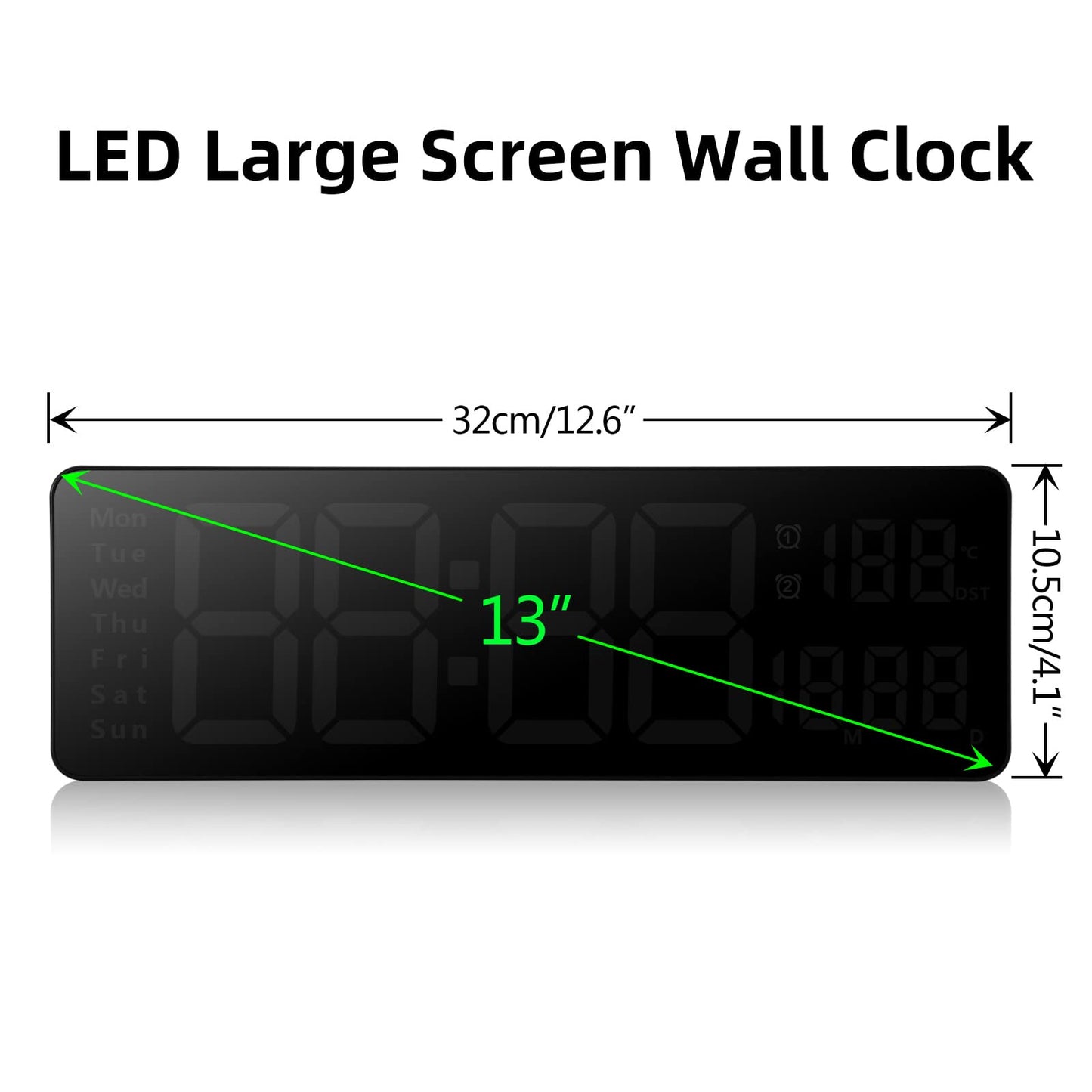 Fuloon Wanduhr Digital, LED Wanduhr mit 13-Zoll-Großdisplay, Digital Wecker mit Fernbedienung, Timing- und Countdown, Tischuhr Digital mit Datum, Woche, Temperatur für Schlafzimmer, Wohnzimmer