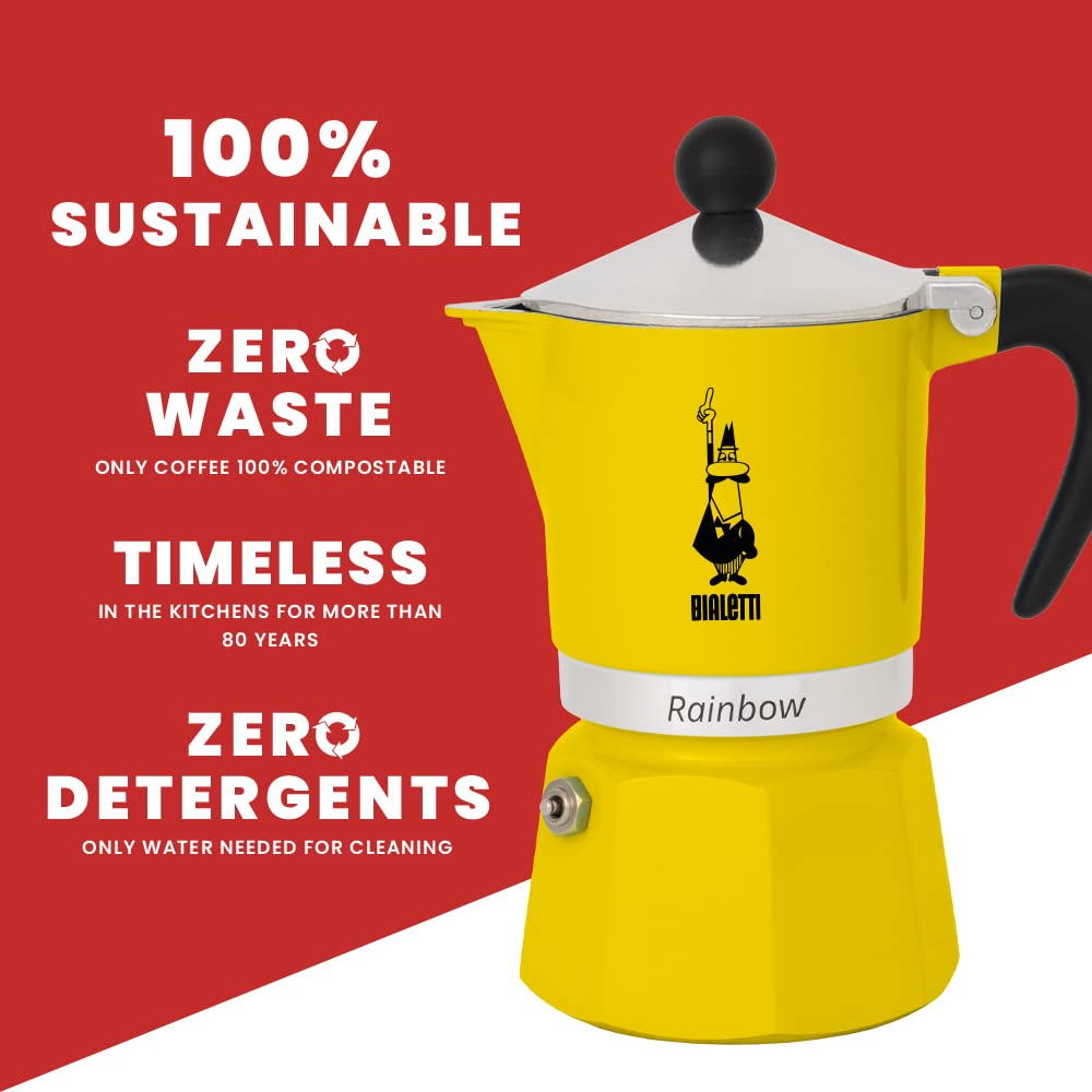 Bialetti 4981 Rainbow Caffettiera Colorata, Alluminio, Giallo, 1 Tasse, Gelb