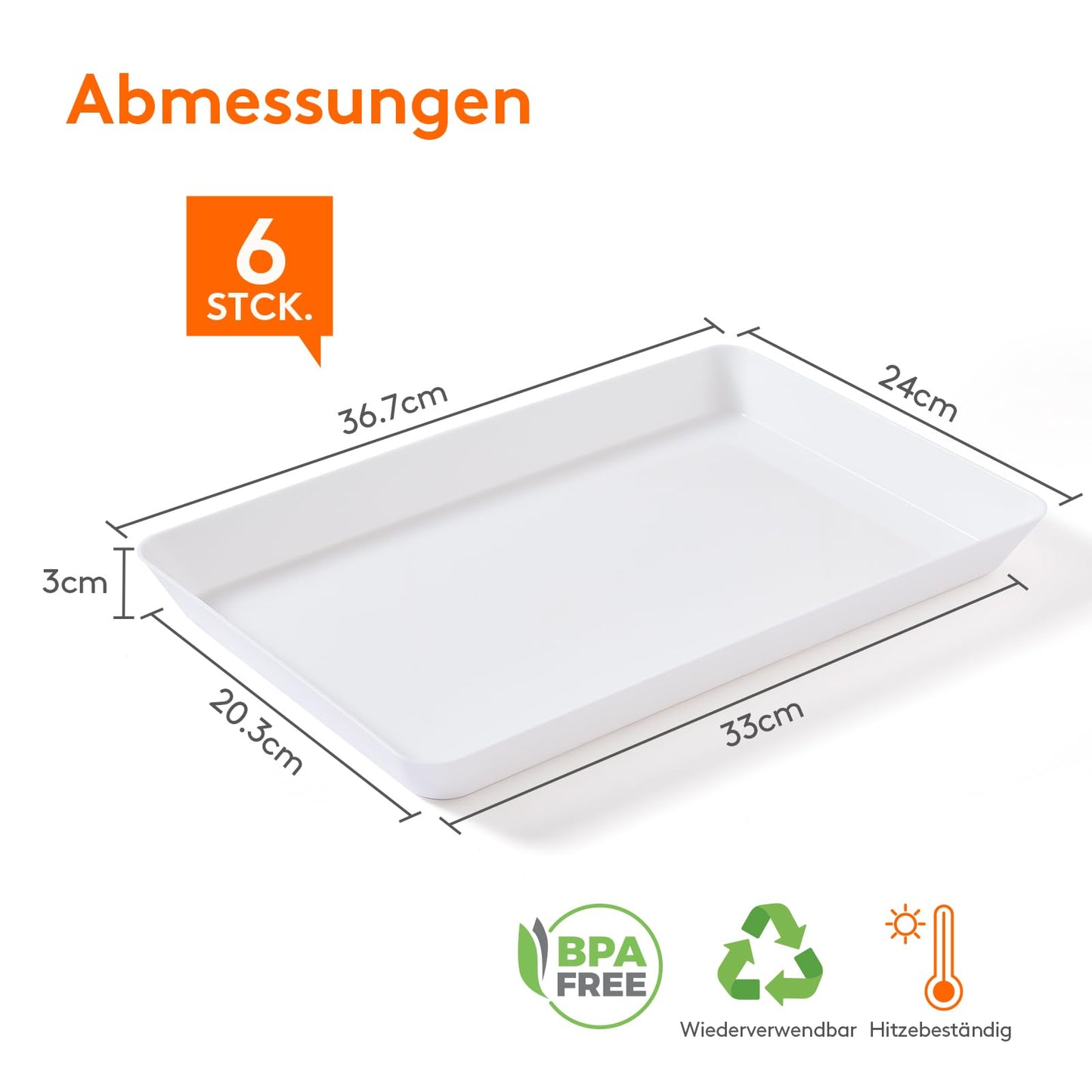 Lifewit Kunststoff Serviertablett, 36,7 x 24 cm, Großes Tablett, 6er-Set, BPA-frei, Wiederverwendbar, Servierplatte für Buffets, Feiern, Picknicks, Frühstück und Snacks, Weiß