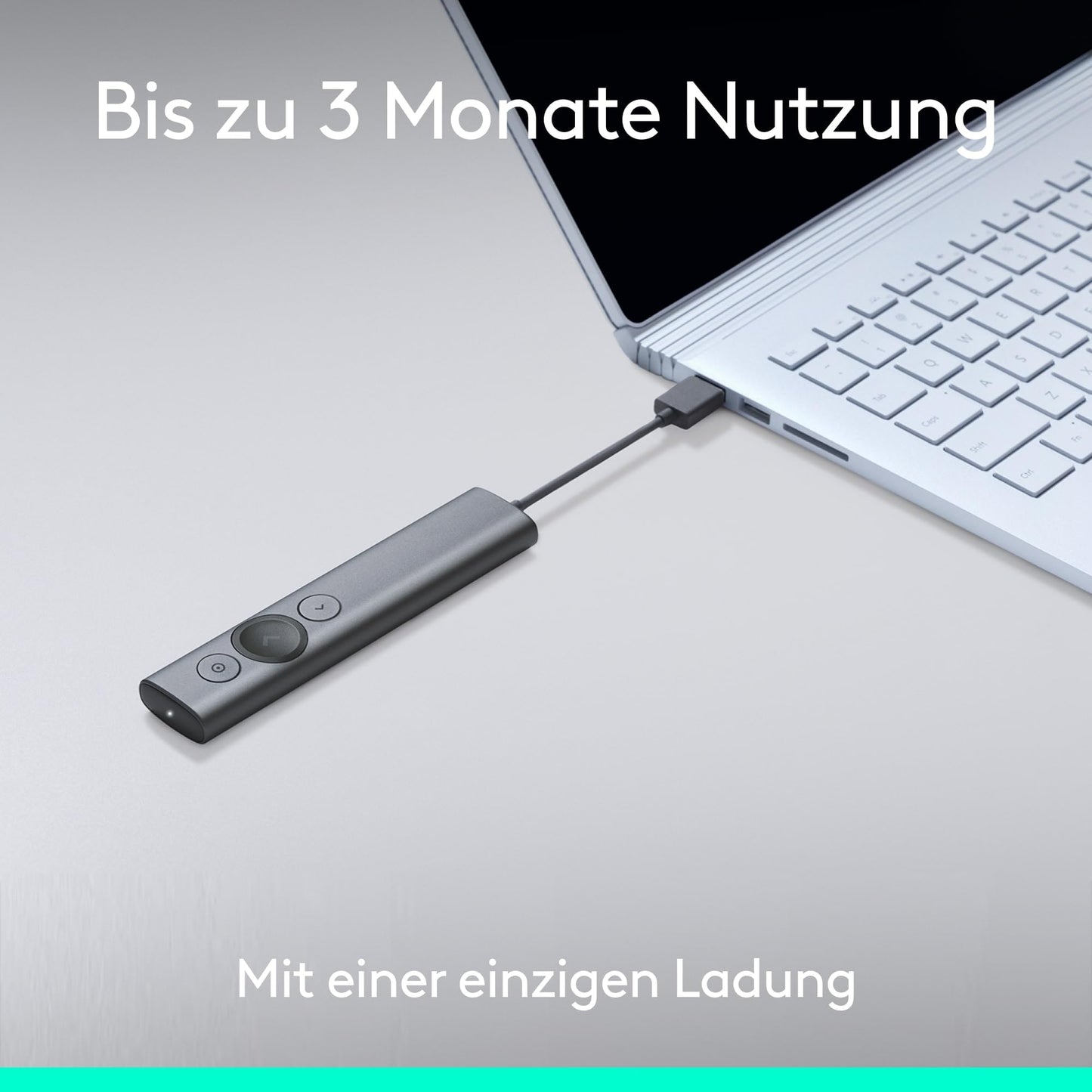 Logitech Spotlight Presenter, Bluetooth und 2.4 GHz Verbindung via USB-Empfänger, Digitaler Laserpointer, 30m Reichweite, Timer, Vibrationsalarm, PC/Mac/Android/iOS - Slate/Grau