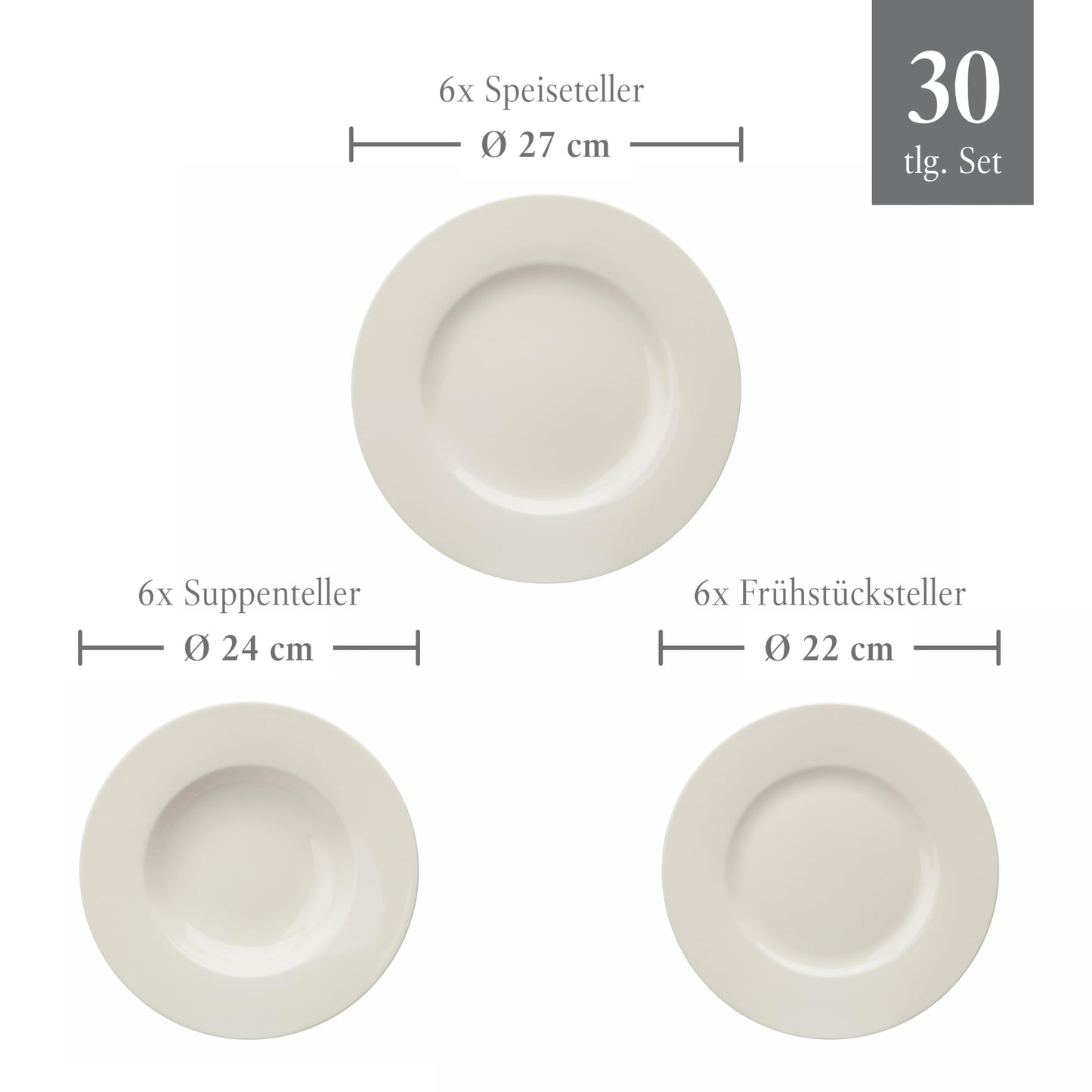 vivo – Villeroy & Boch – Basic White Kombiservice 30 Teilig, Spülmaschinenfest, Mikrowellensicher, Tafelservice Weiß, Geschirrset, Kaffeeservice, Keramik, Teller, Tassen, Premium Porzellan