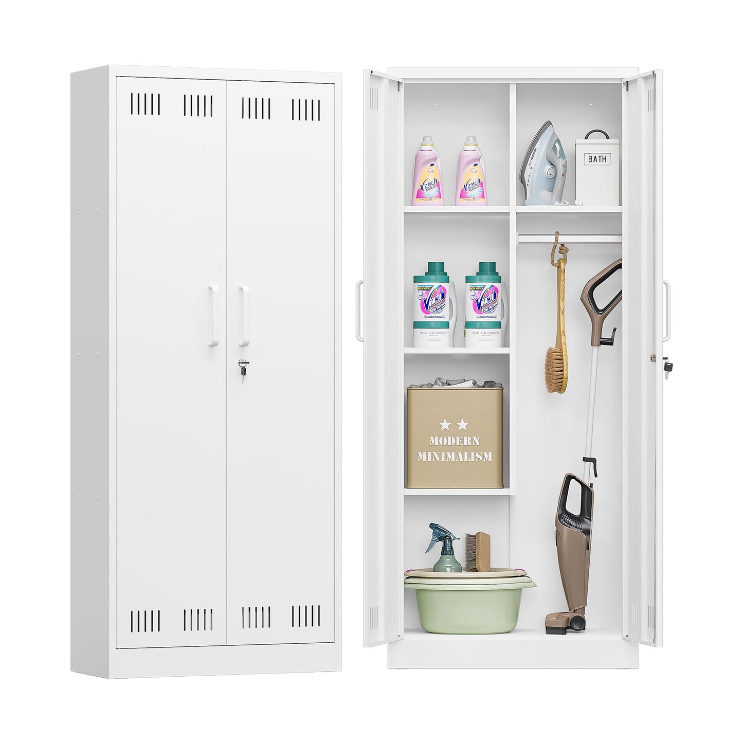 Sightlife Besenschrank Mehrzweckschrank Staubsaugerschrank Putzmittelschrank Putzschrank Haushaltsschrank Stauraumschrank Hofschrank Wäscheschrank Vorratsschrank Flurschrank Stahlschrank 70x30x168 cm