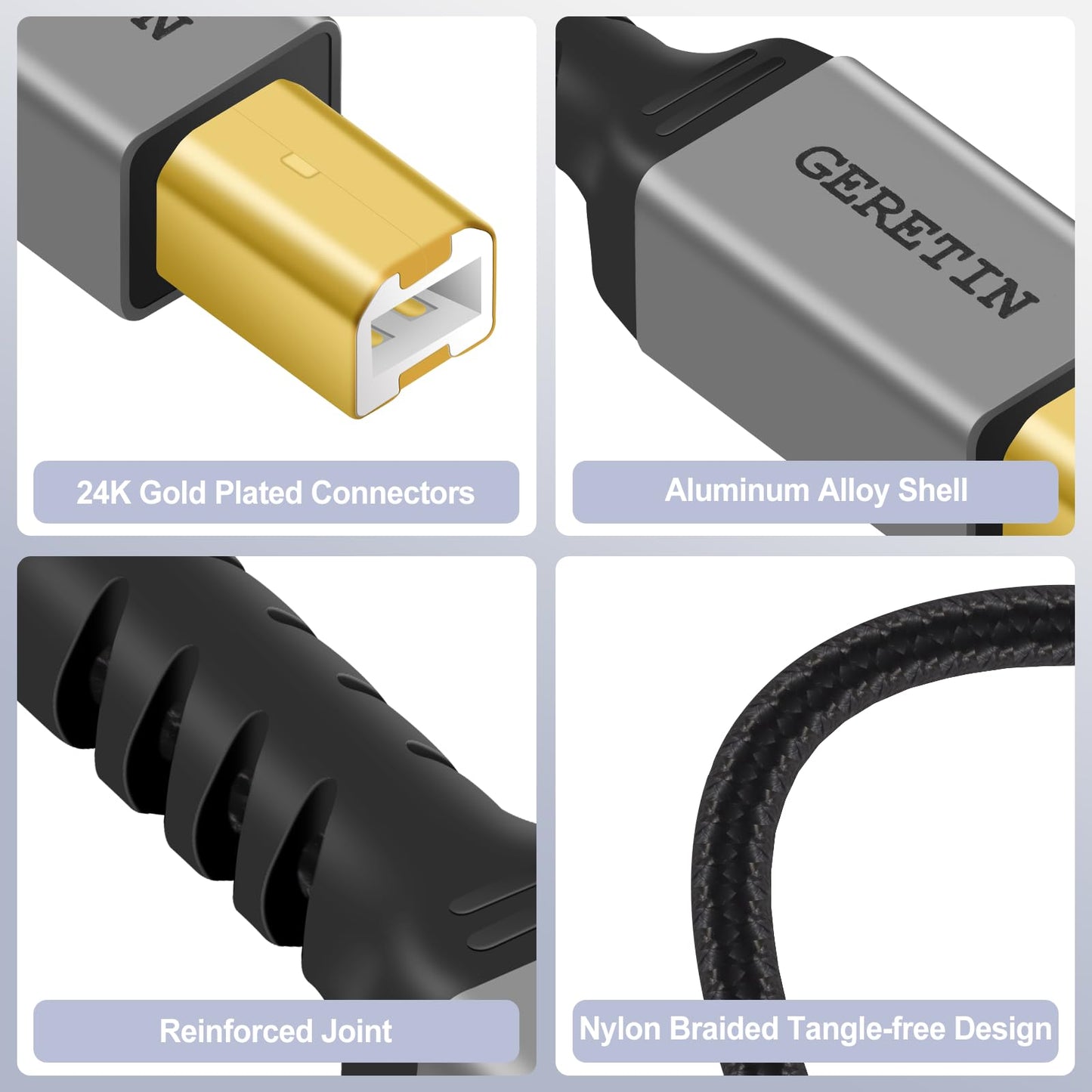 GERETIN USB C Druckerkabel 2M USB B auf USB C Kabel Scannerkabel USB B 2.0 zu Typ C Nylon Drucker Kabel Kompatibel mit MacBook Pro/Air, iMac, Matebook, Dell XPS, HP, Epson, Canon, Brother, Lexmark usw