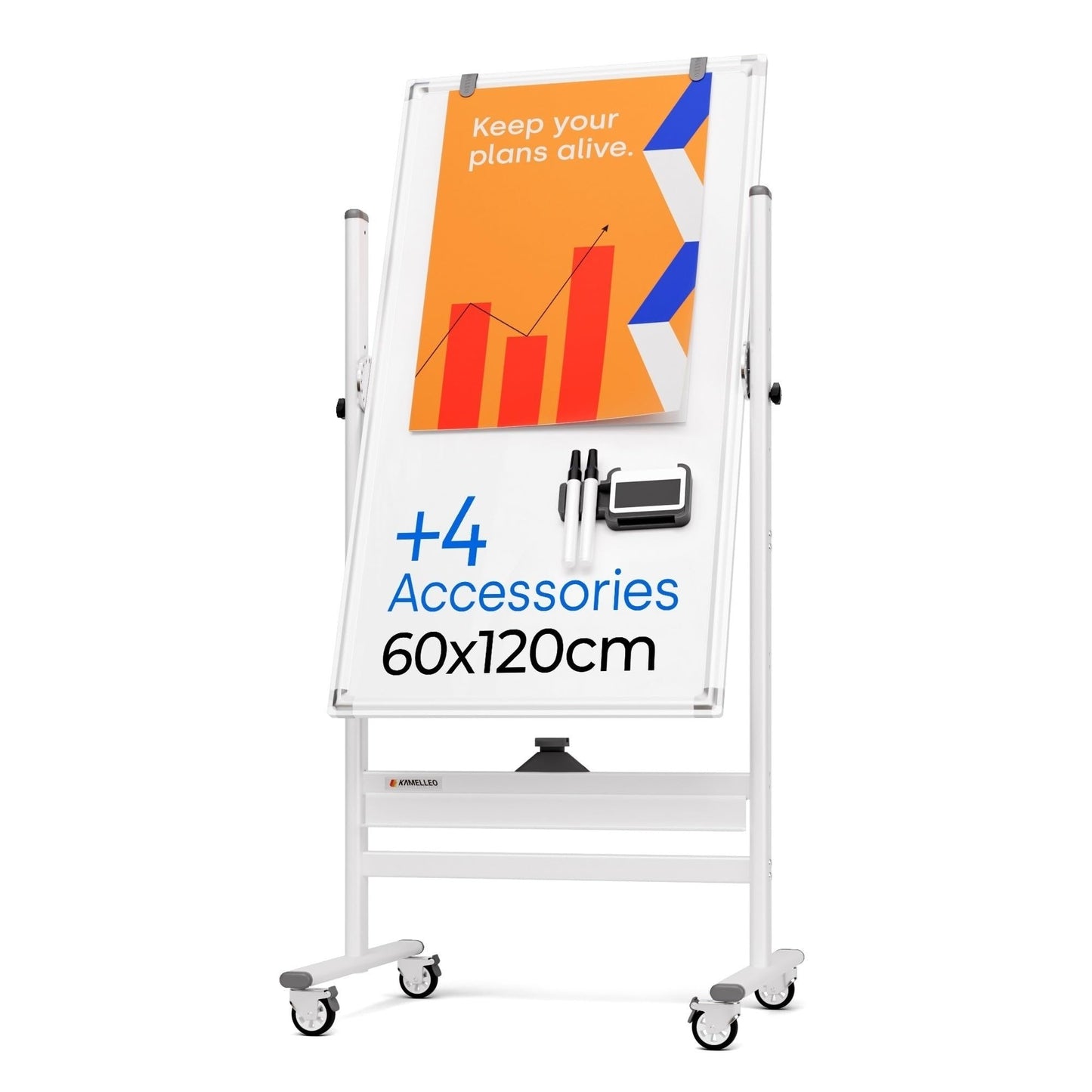 Rollendes magnetisches Whiteboard 60 x 120 cm - großes tragbares Whiteboard mit Ständer - doppelseitiges Whiteboard mit Rädern - mobiles Whiteboard für Büro, Klassenzimmer und Zuhause