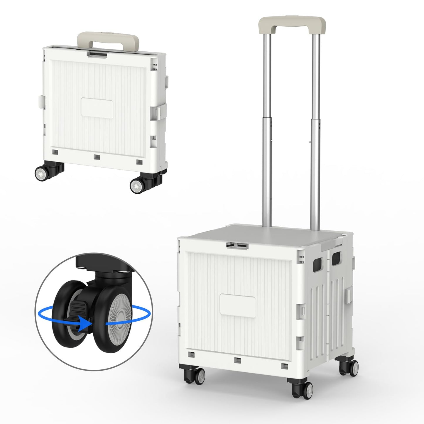 Meisax Einkaufstrolley klappbar, Einkaufswagen bis 30 kg, Transportbox mit 4 Rollen, Shopping Trolley Verstellbarer Aluminium Griff, Klappbar Transport Trolley für Einkaufen, Reisen, Büro (Grau)