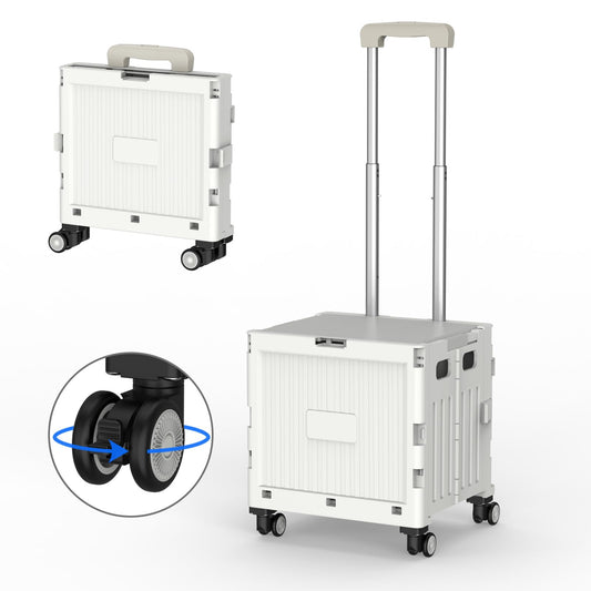Meisax Einkaufstrolley klappbar, Einkaufswagen bis 30 kg, Transportbox mit 4 Rollen, Shopping Trolley Verstellbarer Aluminium Griff, Klappbar Transport Trolley für Einkaufen, Reisen, Büro (Grau)