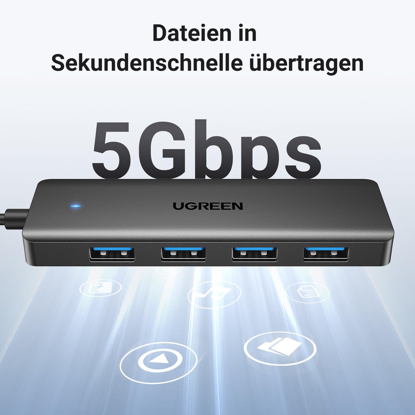 UGREEN 4-Port USB 3.0 Hub USB Verteiler 5Gbps USB Mehrfachstecker USB Splitter für MacBook, iMac, Surface, Dell, Thinkpad, USB Stick, Mobile HDD, Desktop PC und mehr (15cm)