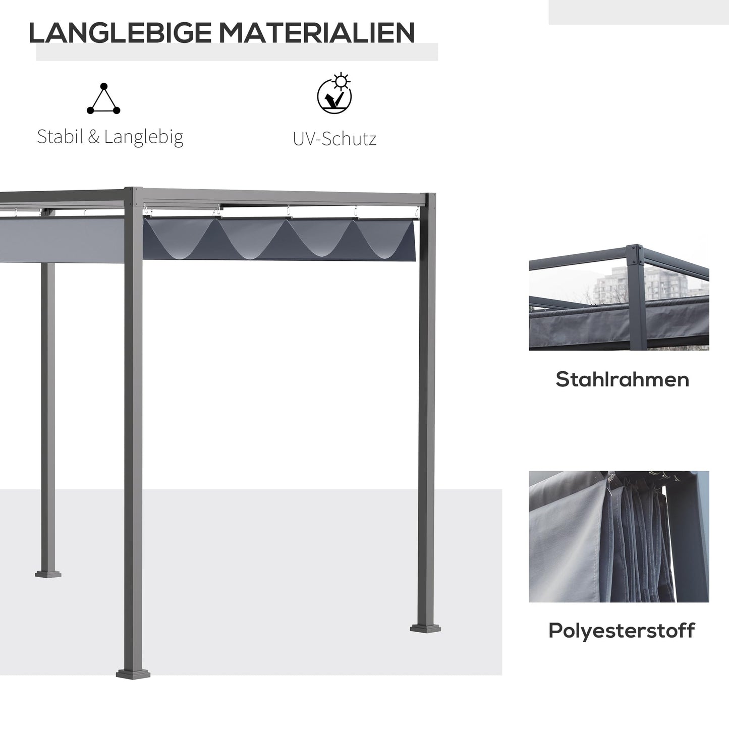 Outsunny Pergola 4x3m Garten Pavillon, Terrassendachung aus Stahl, Gartenpavillon mit verstellbares Dach, Freistehend, Sonnenschutz für Terrasse und Garten, Dunkelgrau