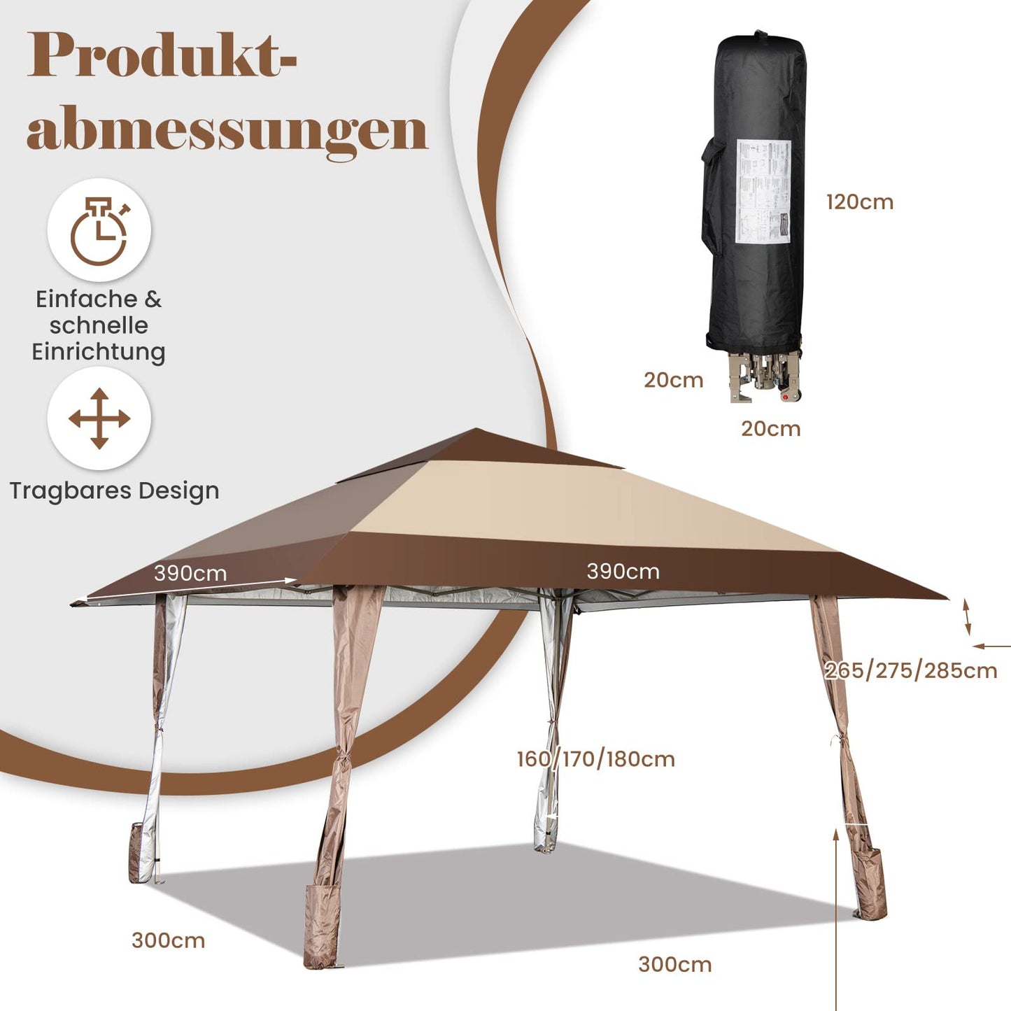 COSTWAY 4x4m Faltpavillon, Pop Up Pavillon mit Rollen, wasserdicht, UV-Schutz 50+, Partyzelt Gartenpavillon für Garten Party Hochzeit und Festival, inkl. mit Tragetasche