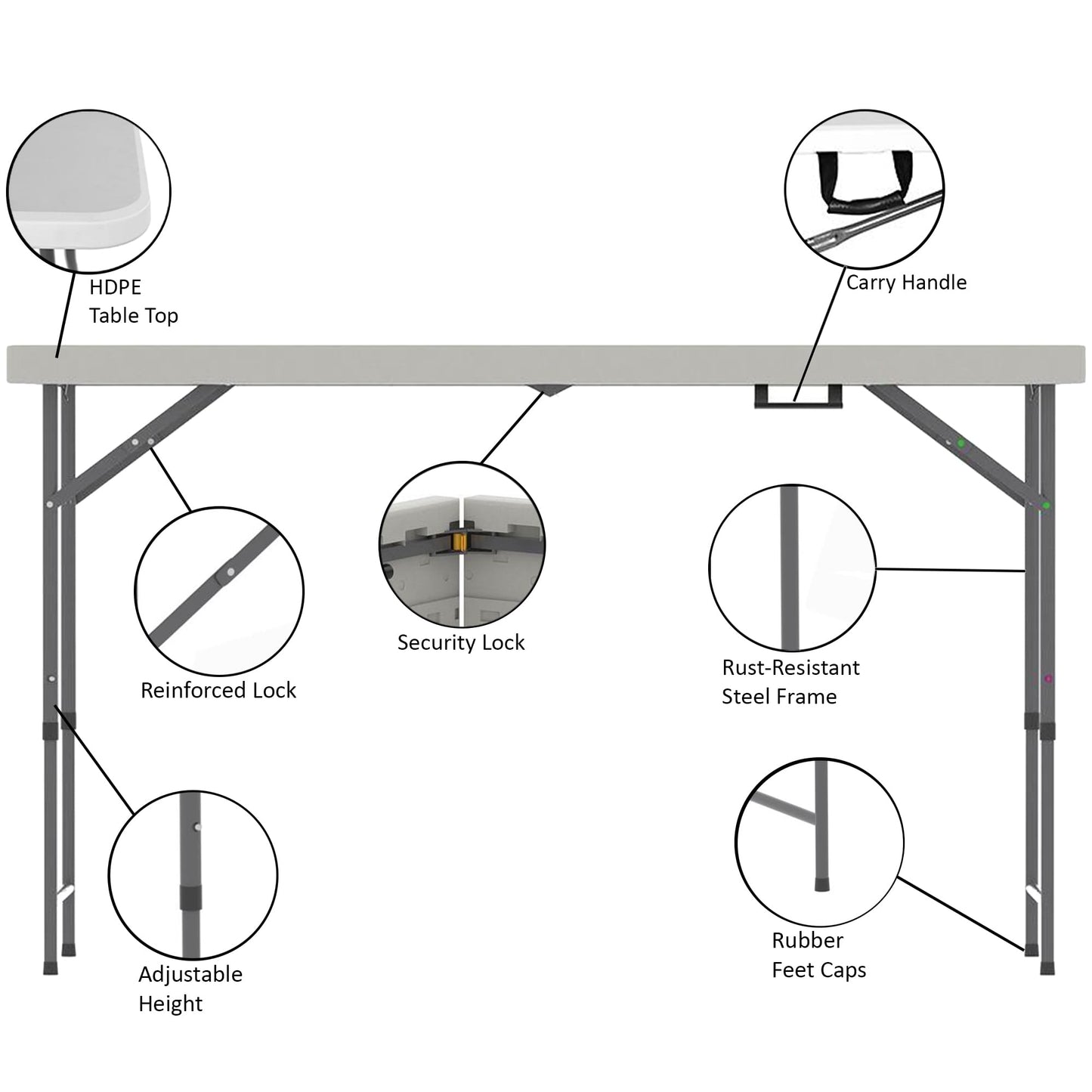 Home Vida Klapptisch, robust, extra stark, für Camping, Buffet, Hochzeit, Markt, Garten, Party, Kofferraum, Picknickbock, für drinnen und draußen, klappbarer Tragegriff