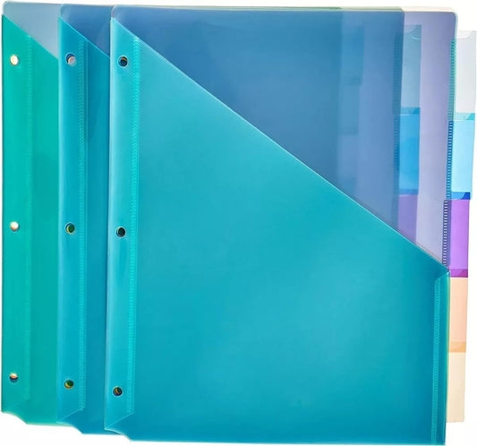 Amazon Basics Kunststoff-Trennblätter mit 2 Taschen, 3 Stück, Mehrfarbig, letter size