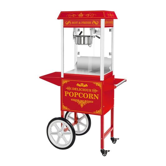 Royal Catering RCPW-16.3 Popcornmaschine Popcornmaker mit Wagen (1500 W, 5 kg/h 16 l/h, Topfbeschichtung Teflon) Retro Rot