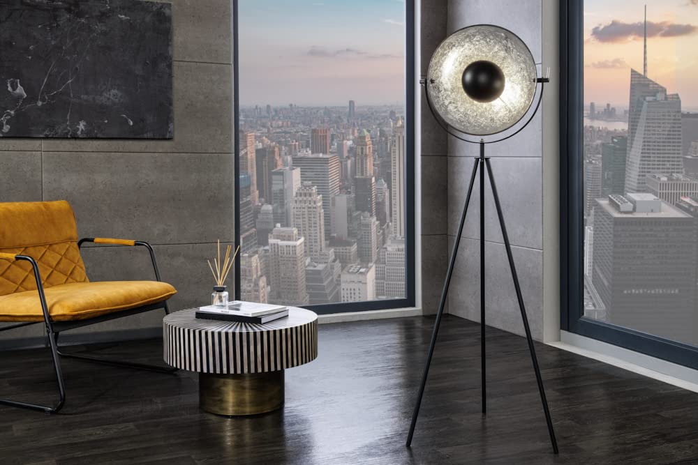 Moderne Design Stehlampe STUDIO schwarz Blattsilber Optik 145cm Stehleuchte Lampe