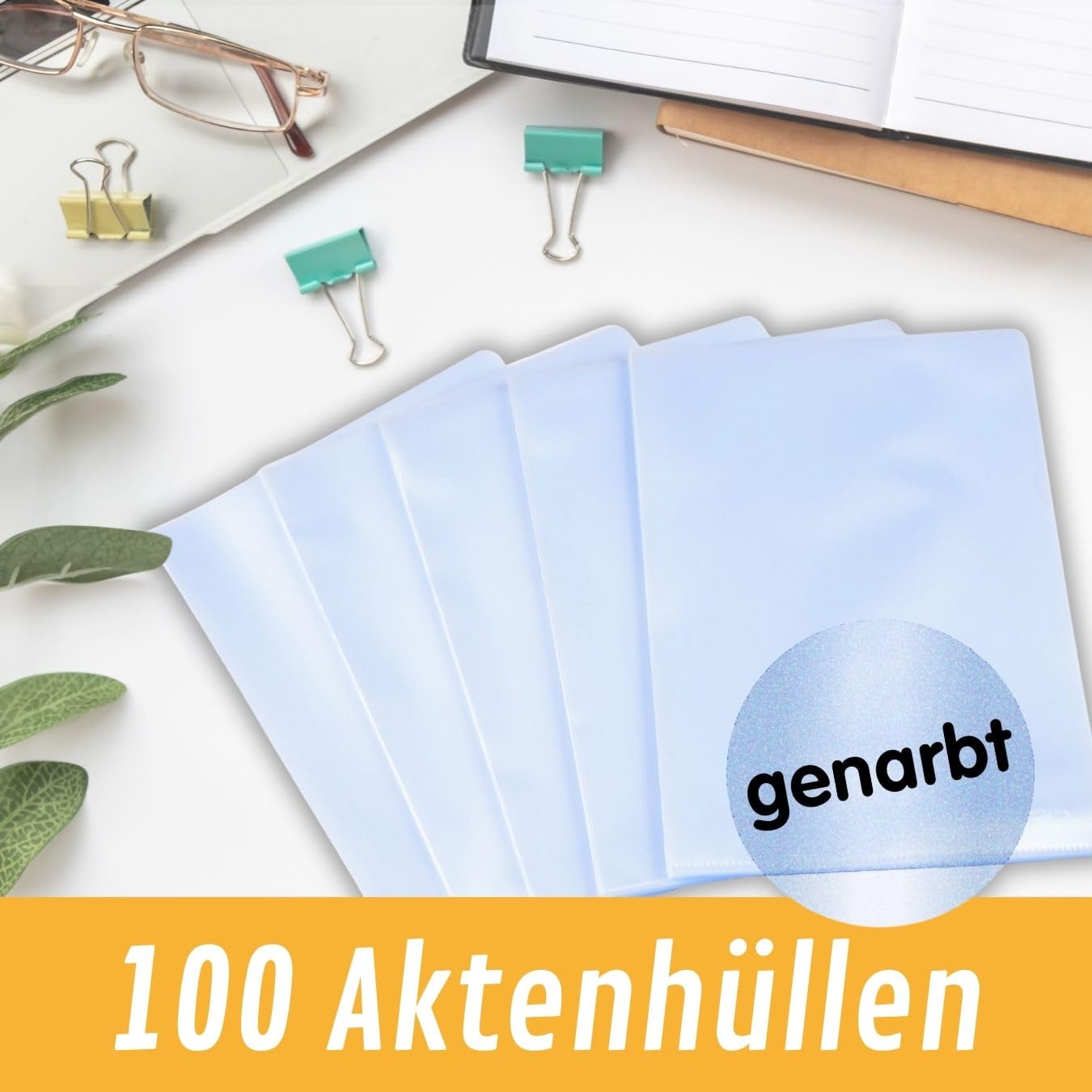 perfect line - 100 Aktenhüllen DIN-A4 - starke 90 my, transparent, genarbt - Top Qualität - dokumentenecht, säurefrei