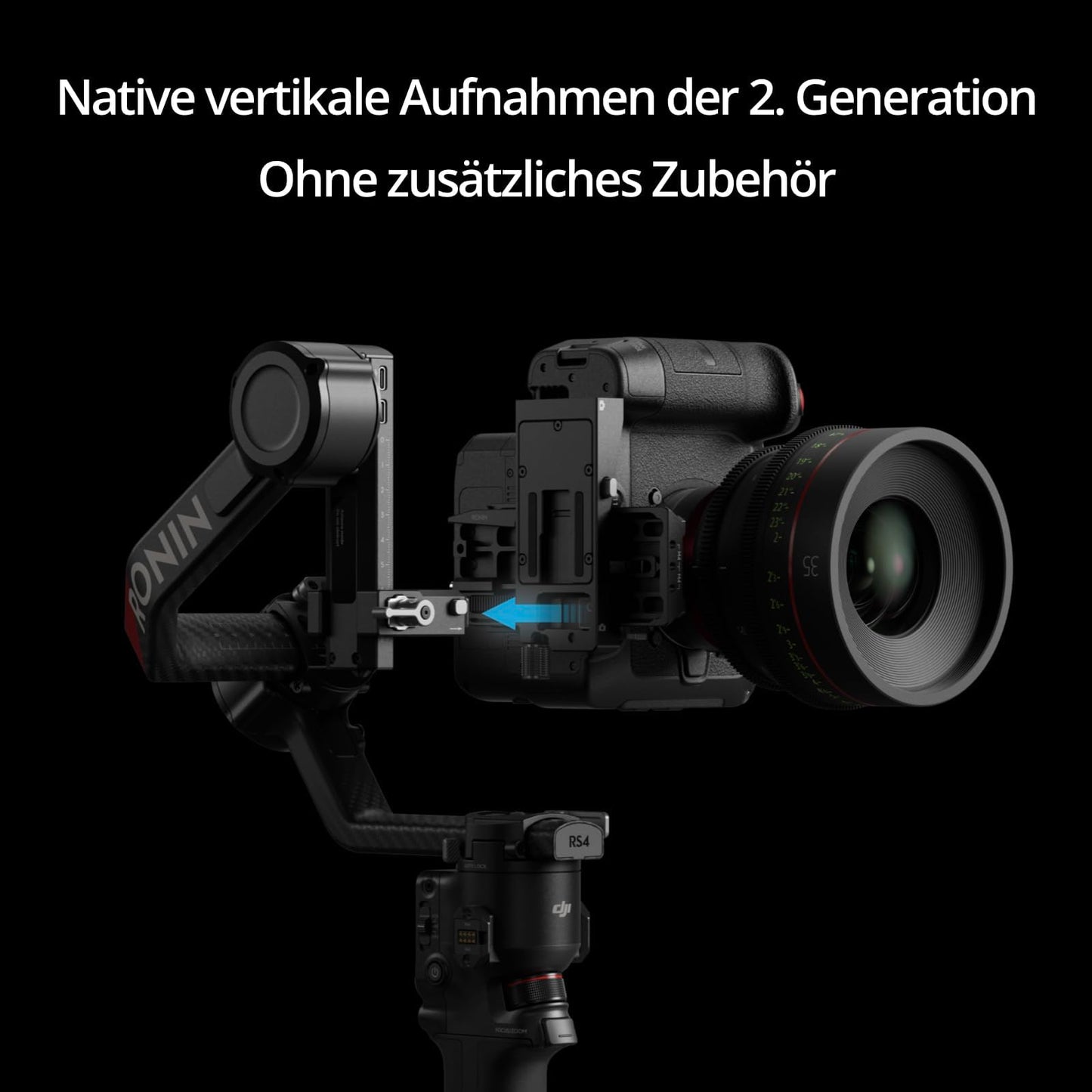 DJI RS 4 Pro, 3-Achsen Gimbal-Stabilisator für DSLR- und Kinokameras Canon/Sony/Panasonic/Nikon/Fujifilm, Native vertikale Aufnahme der 2. Generation, 4,5 kg Nutzlast, Doppelfokus- und Zoom-Motoren