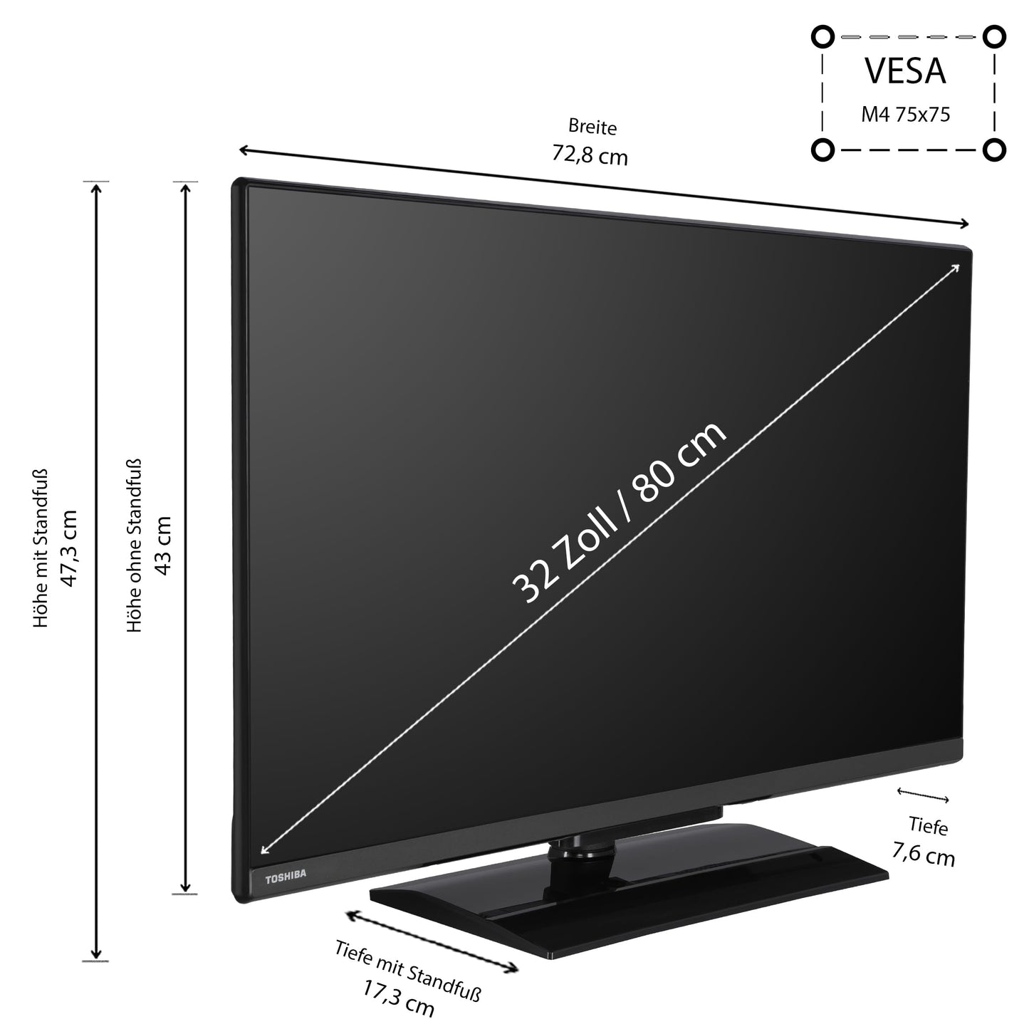 Toshiba 32WV3E63DAZ 32 Zoll Fernseher/VIDAA Smart TV (HD Ready, HDR, Triple-Tuner, Bluetooth, Dolby Audio) [2024]