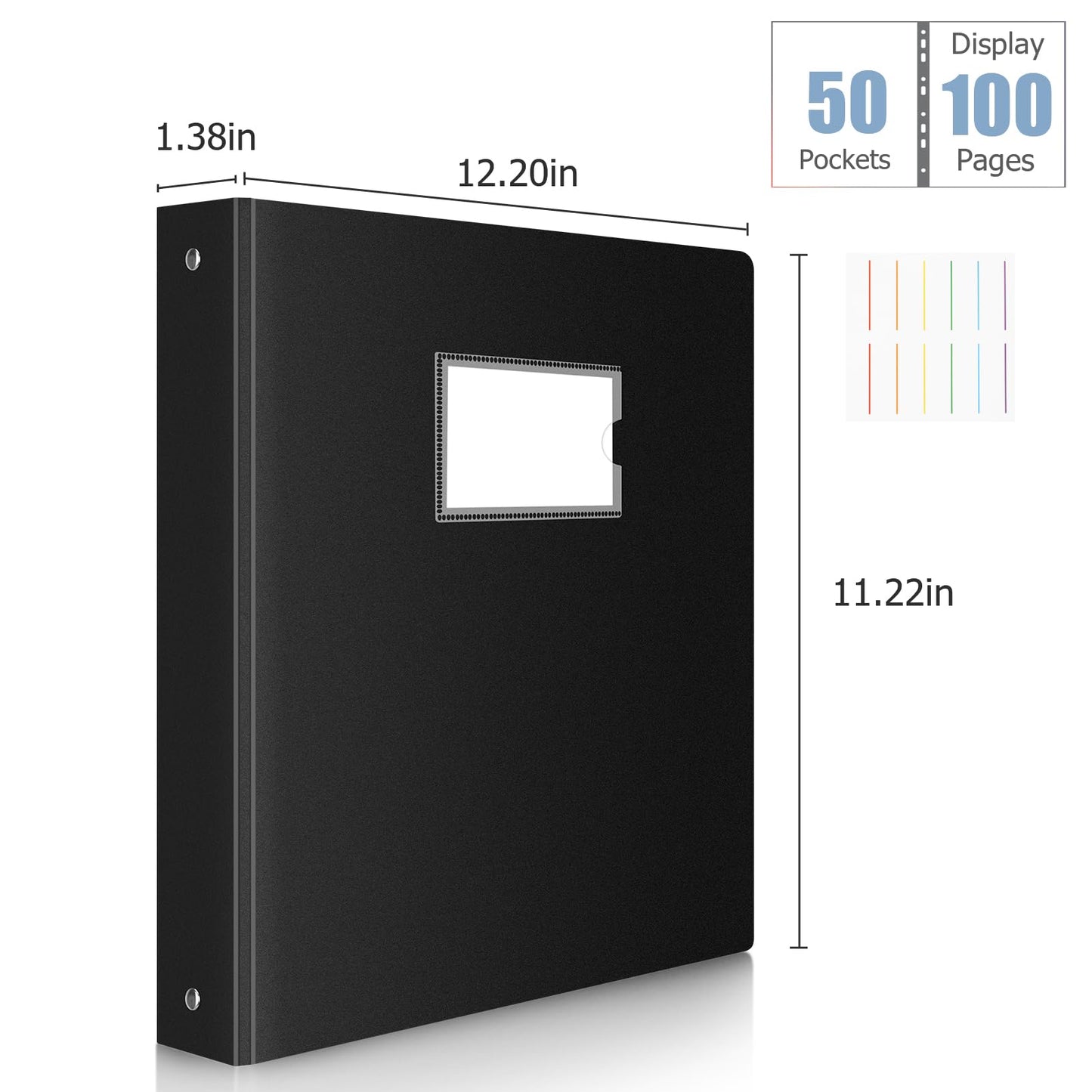 Uquelic Präsentationsbuch, Ringbücher mit 50 klarsichthüllen A4 glasklar (50 Mikron) und 6 bunten PP-Trennblättern, Ordner Organizer für Dokumente, Urkunden, Portfolio, Schwarz