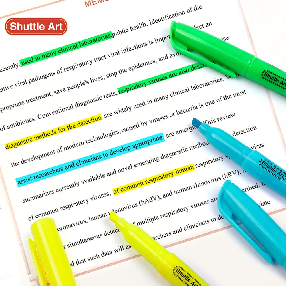 Shuttle Art Textmarker, 30 bunte Textmarker mit 10 Farben, schnelltrocknend, ungiftig, Textstifte mit leuchtenden Farben und Meißelspitze, geeignet für Erwachsene und Kinder, ideal für Zuhause