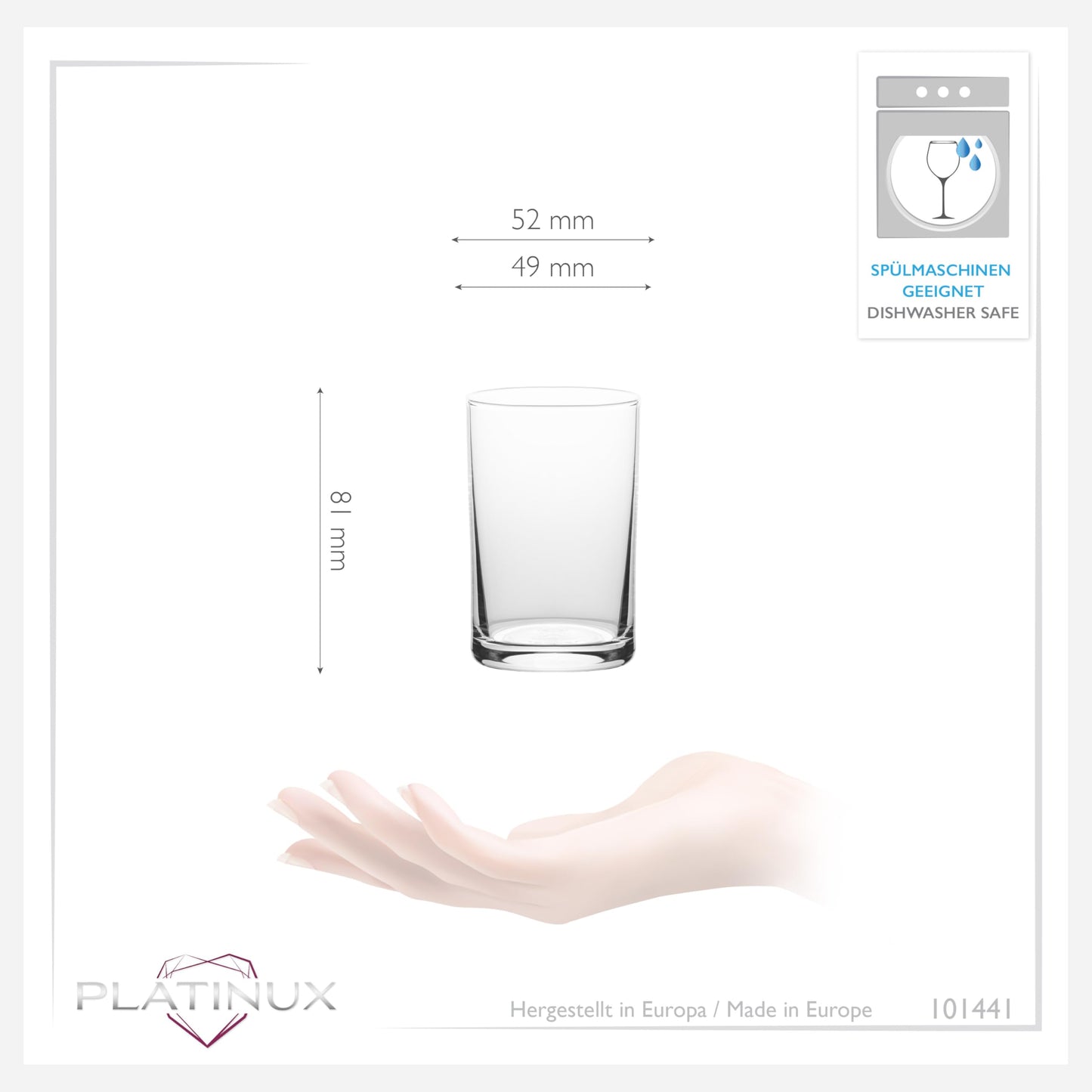 PLATINUX Gerade kleine Trinkgläser 80ml (max. 100ml) Set 6-Teilig Saftgläser aus Glas Wassergläser Spülmaschinenfest