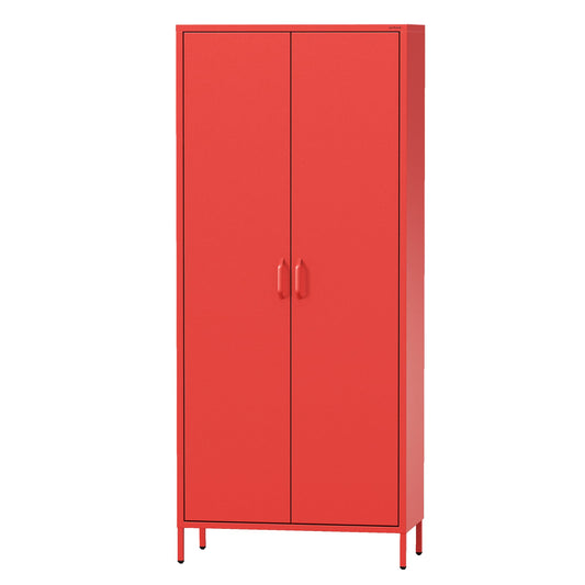 Jan Nowak Kleiderschrank 2 Türig, Metallschrank Glitzernd - Flavio | Ablagen, Kleiderstange, Leiser Magnetverschluss | Garderobenschrank für Schlafzimmer, Kinderzimmer | 80 x 185 x 45 cm | Rot