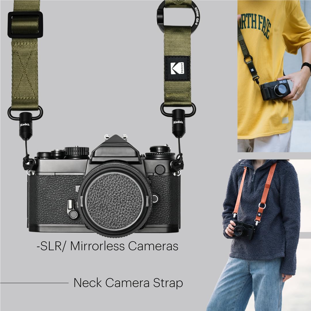 KODAK Multi-Purpose Camera Strap Mehrzweck-Kameragurt (Schwarz) -Schnellverschluß,Einstellbar,Leichte,Langlebige Metall Drehgelenke,Nacken-Schultergurt für Spiegelreflexkamera,Kompaktkamera,Smartphone