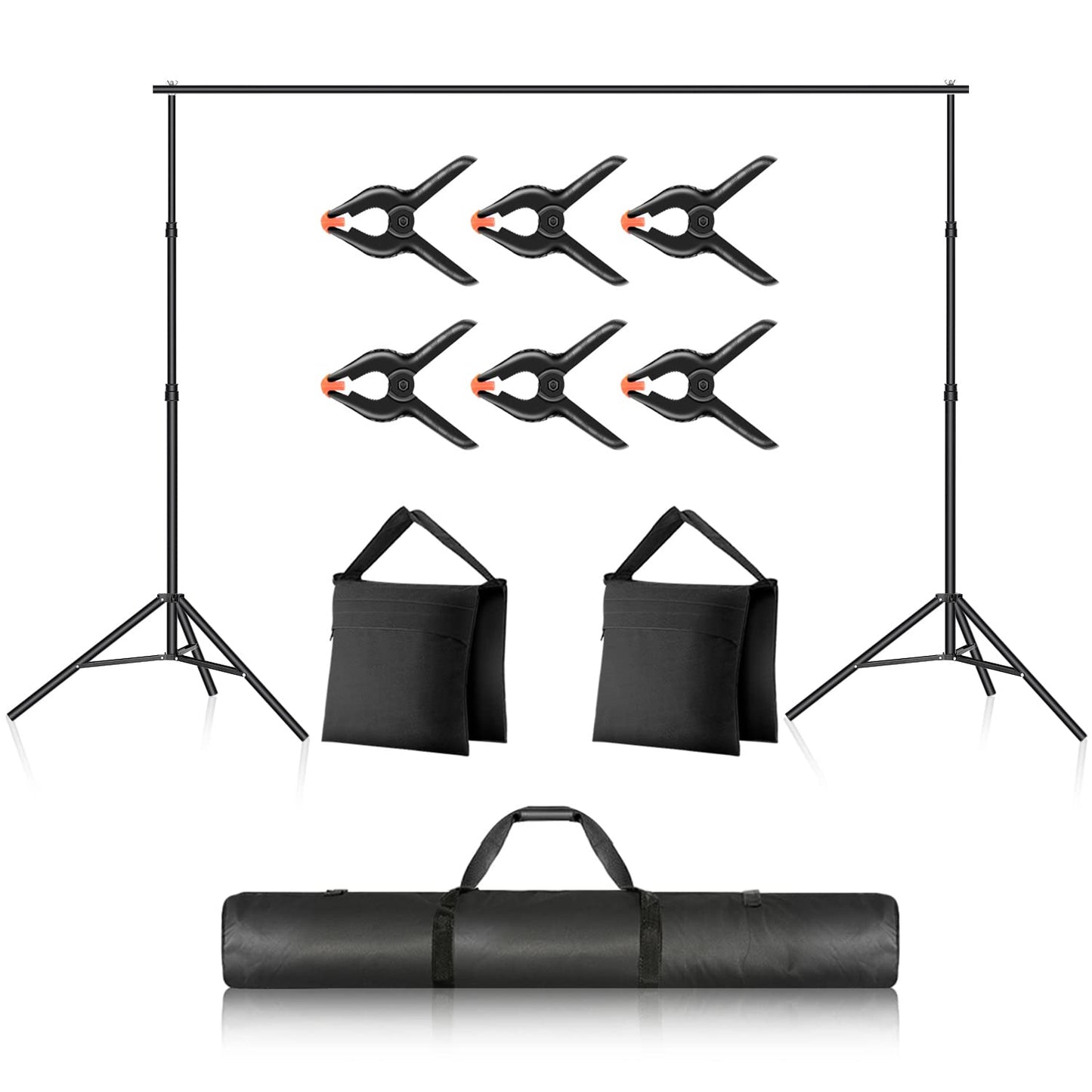 NEEWER Fotostudio Hintergrund Stützsysteme, 3m breit 2m hoch, Verstellbarer Hintergrundständer mit 4 Querstangen, 6 Hintergrundklemmen, 2 Sandsäcken, Tragetasche für Porträtstudio Fotografie