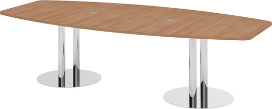 Bümö Konferenztisch oval 280x130 cm großer Besprechungstisch in Nuss, Besprechungstisch mit Chromsäulen, Meetingtisch für 10 Personen, XXL-Tisch für Besprechungsraum & Meeting