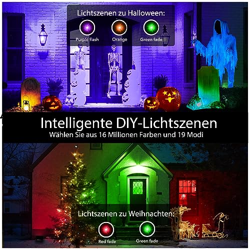 iLC RGB LED Strahler 80W, RGBW-Farbwechsel Flutlicht entspricht 800 W, 16 million Farben Gruppierung Timer, 2700K Warmweiß, Wasserschutzart IP66 Außen Innen (2er-Pack)