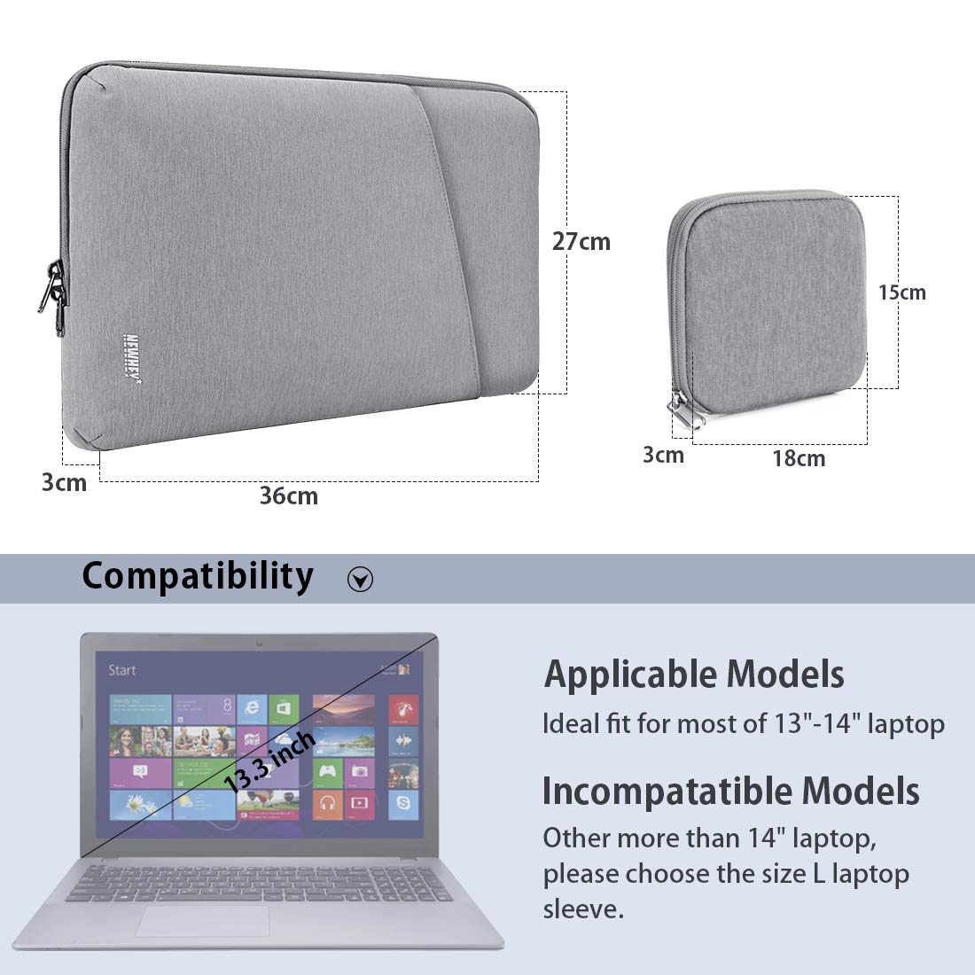 NEWHEY Laptophülle 14 Zoll Stoßfest Laptop Notebook Tasche Hülle Wasserdicht Schutzhülle Sleeve Case Kompatibel 14 mit Klein Fall Grau