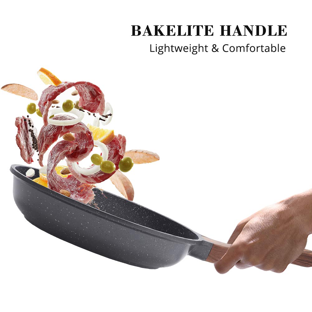 SENSARTE 28cm Antihaft Bratpfanne Skillet, Schweizer Granit Beschichtung Omelette Pfanne, Gesunde Stein Kochgeschirr Chef's Pan, Gasherd und Induktion Kompatibel, PFOA Frei