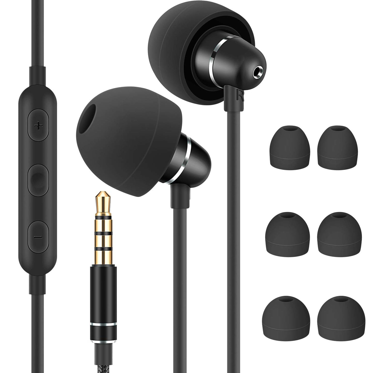 Bulees Schlaf kopfhörer, In Ear earphones für Kleine Gehörgang, Geräusch Isolierung, leichte Ohrhörer mit Mikrofon und Lautstärke regler für Seite schlafen, Schlafenszeit, ASMR, Entspannung