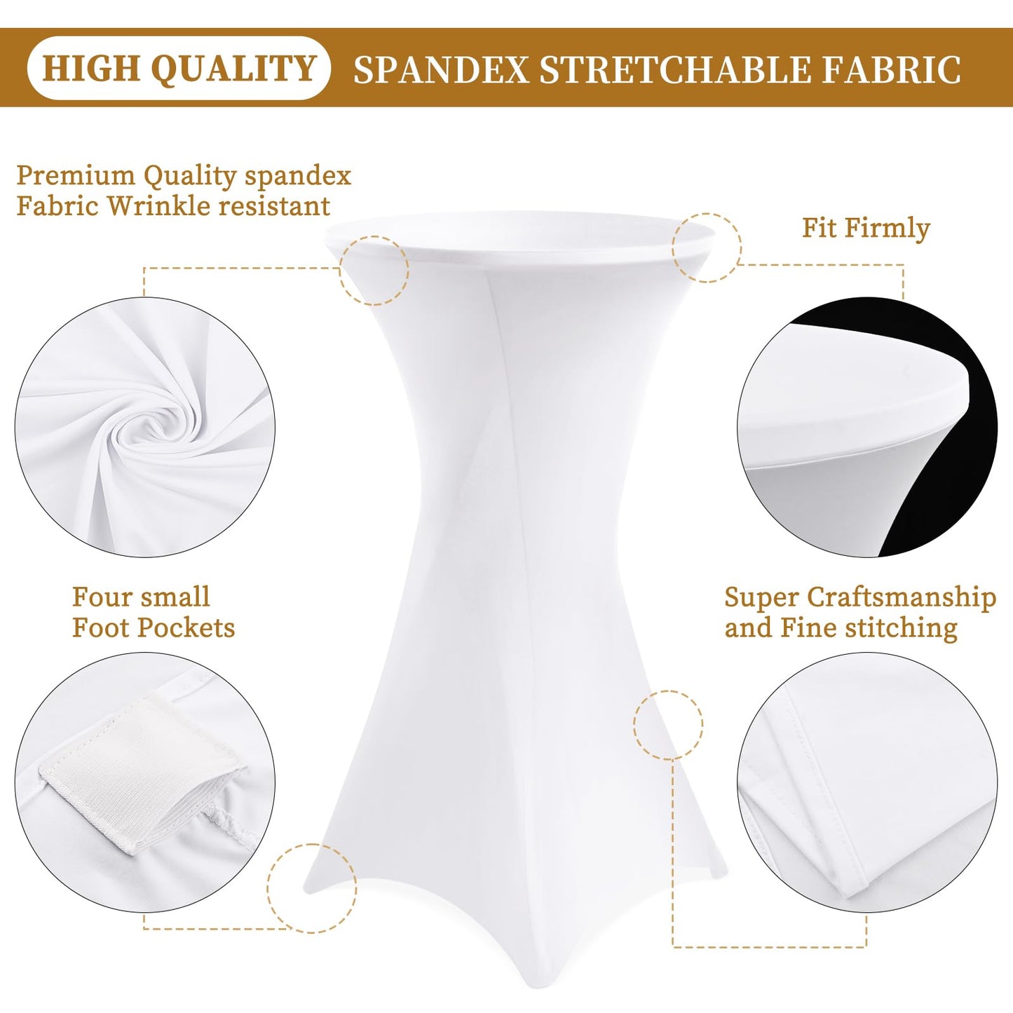 Showgeous 3er-Set Stretch Stehtisch Husse für Bistrotisch Ø 60-65 cm,Hussen Stehtische Weiß 60 cm,Verstärkung im Fußbereich,Stretchhusse Weiß Hussen für Stehtische und Bistrotische