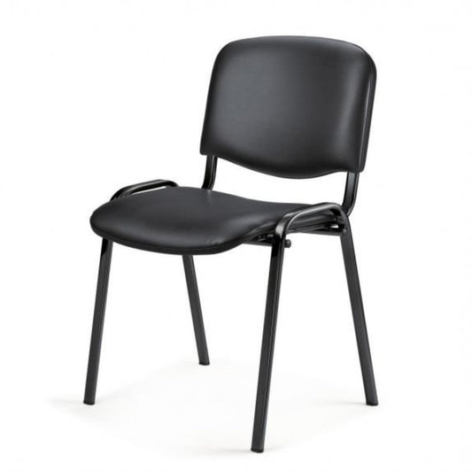 Topsit Büro & More Wartezimmerstuhl, stapelbarer Besucherstuhl mit Polsterung und Kunstlederbezug, Metallgestell Bürostuhl, Konferenzstuhl für Home Office, Rezeption Pausen Raum (Schwarz)