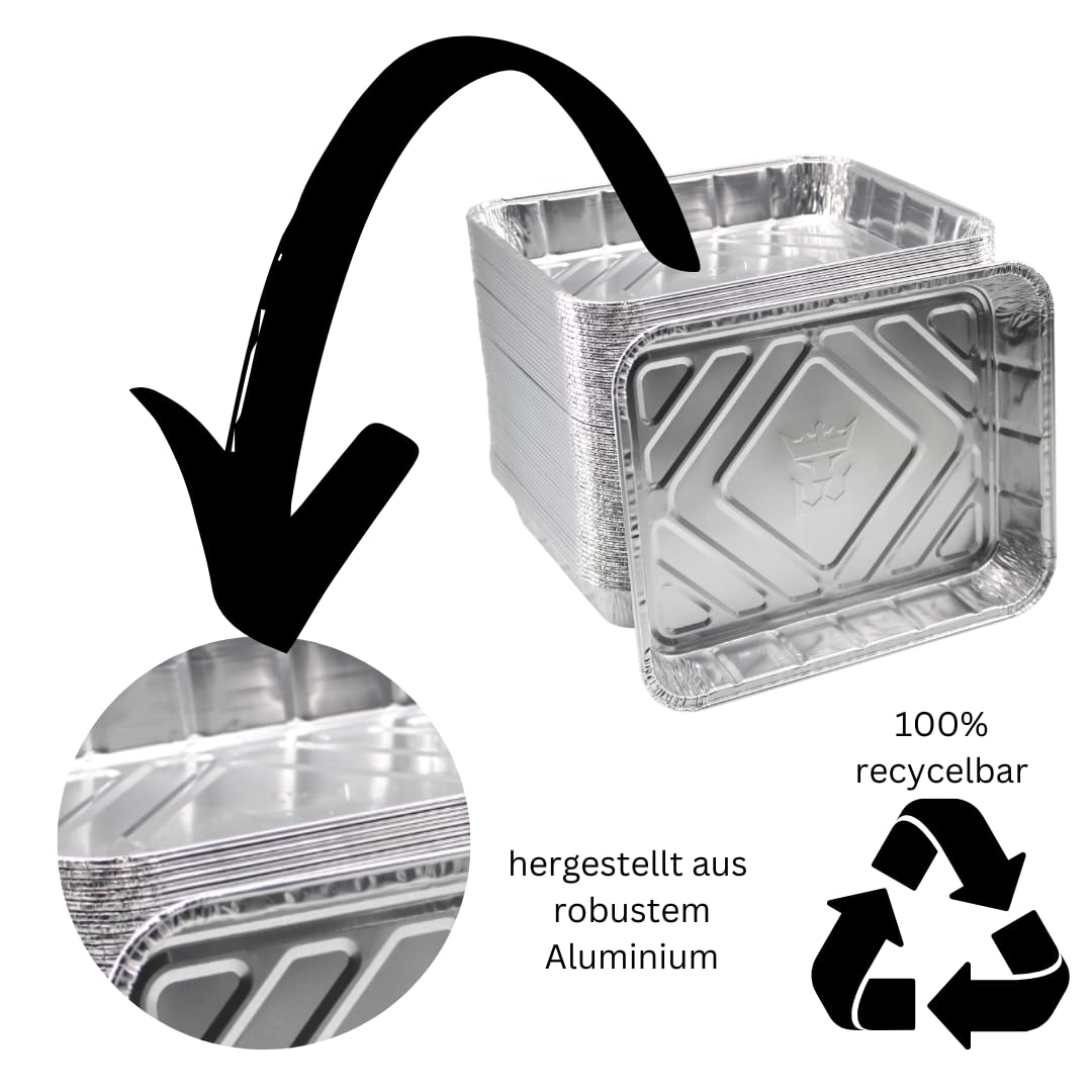 Enpack Aluschale R879-930G - 100 Stück Alu Grillschalen 226x176x30 mm - Feuerfeste Aluschalen 1000ml - Tropfschale/Fettauffangschale zum Grillen, Auflaufform - Aluschalen Grill - Grilltropfschale