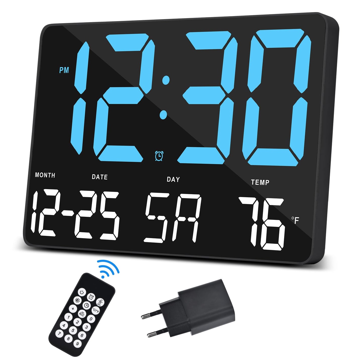 SZELAM Digitaluhr Großes Display,11,5" Digitale wanduhr mit Funkfernbedienung,LED Übergroße Wanduhr mit Datumstemp,12/24H,Snooze Wecker für Zuhause Schlafzimmer Büro Gym,Mit Adapter