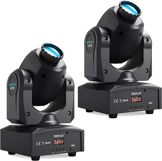 BETOPPER Moving Head Led Partylicht 35W Bühnenlicht mit 7 Gobos und 7 Farben Discolicht Beam DMX 9/11Ch für DJ Bar Club Bühne Halloween Weihnachten Party(2PCS)