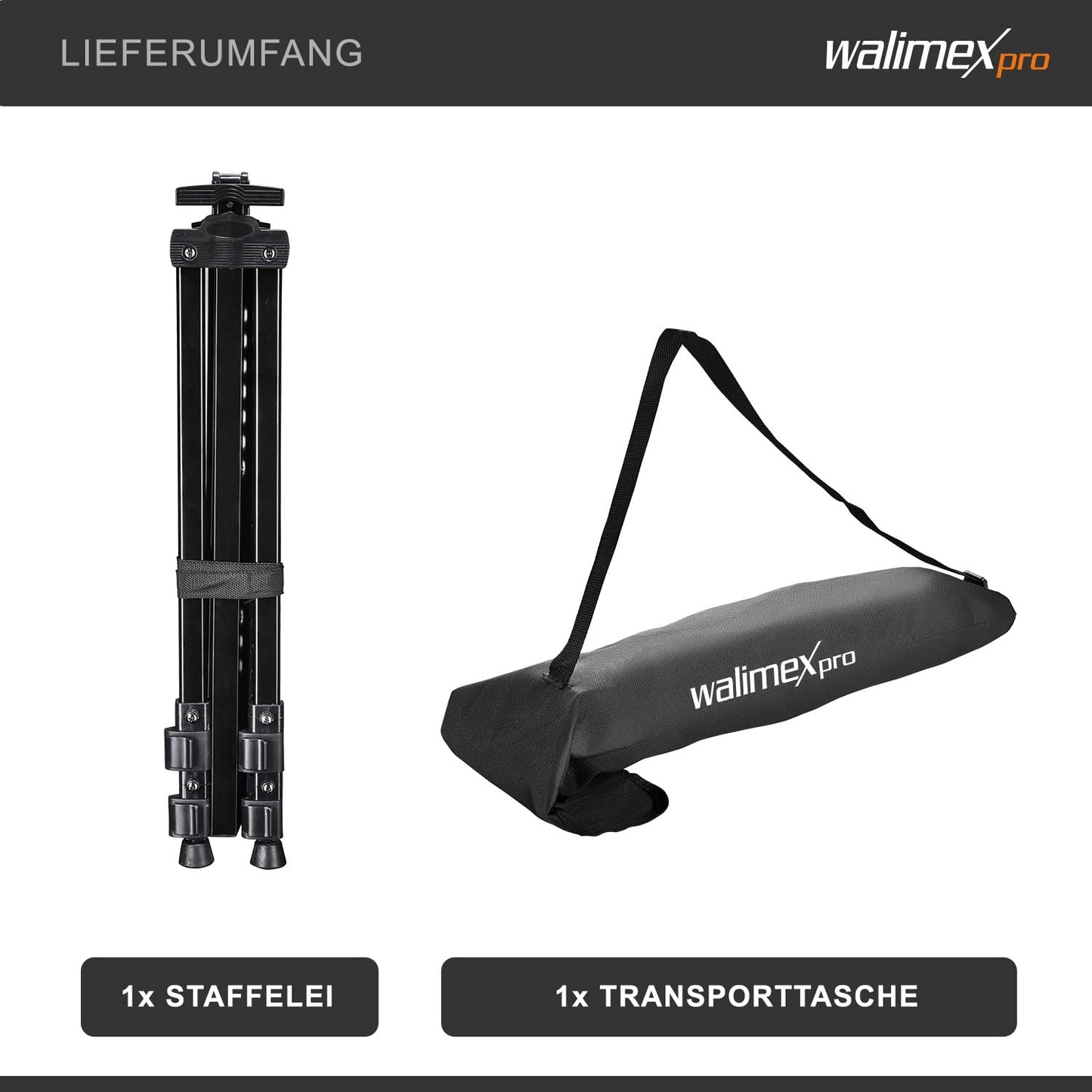 Walimex pro Staffelei L 50-165cm, Aluminium I ideal als Atelierstaffelei, Tischstaffelei & Feldstaffelei I für Leinwände bis HxT: 122x4cm, bis 6kg I Ablage & Halterung für Farben & Pinsel, mit Tasche