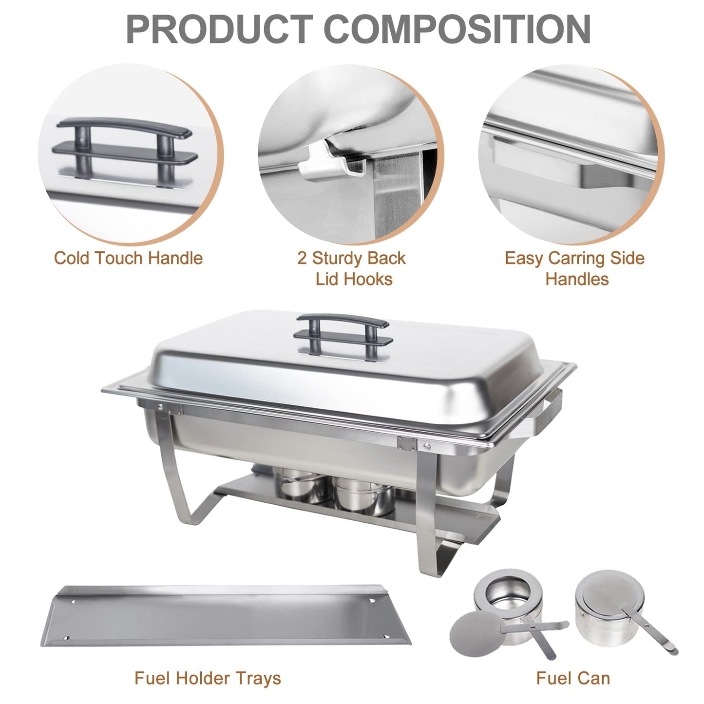 Valgus 4-Pack 9L Edelstahl Chafing Dish Set Buffet Suppenwärmer mit 2 volle Größe, 2 halbe Größe, 3 1/3 Größe Pfannen Food Warmer für Partys, Buffets, Hochzeit, Bankett, Catering Veranstaltungen