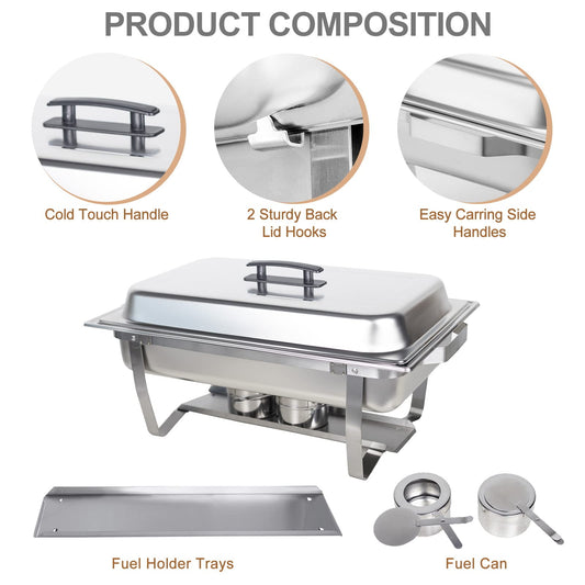 Valgus 4-Pack 9L Edelstahl Chafing Dish Set Buffet Suppenwärmer mit 2 volle Größe, 2 halbe Größe, 3 1/3 Größe Pfannen Food Warmer für Partys, Buffets, Hochzeit, Bankett, Catering Veranstaltungen