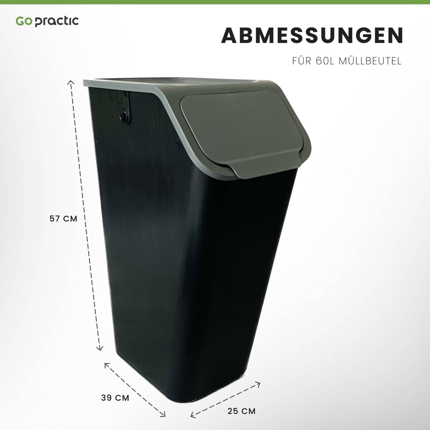 Go Practic 3-er Mülleimer-Set Küche Mülltrennsystem 3x Mülleimer 35l mit Deckel Stapelbar CLICK-Funktion