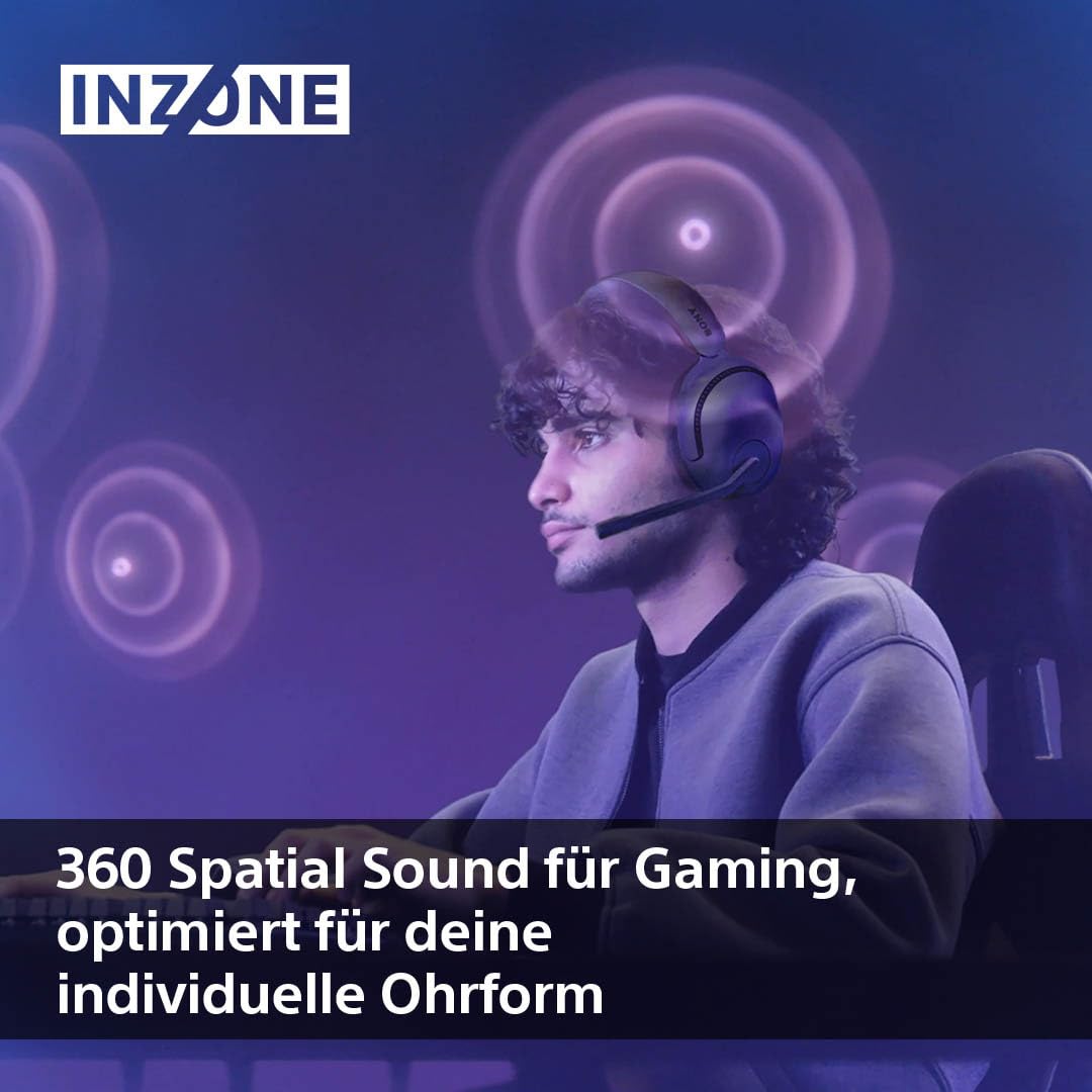 Sony INZONE H5 - Wireless Gaming Headset, 360 Spatial Sound für Gaming, komfortabler Sitz, 28 Std. Akkulaufzeit, geringe Latenz, Mikrofon mit AI, PC & PS5 kompatibel - Schwarz