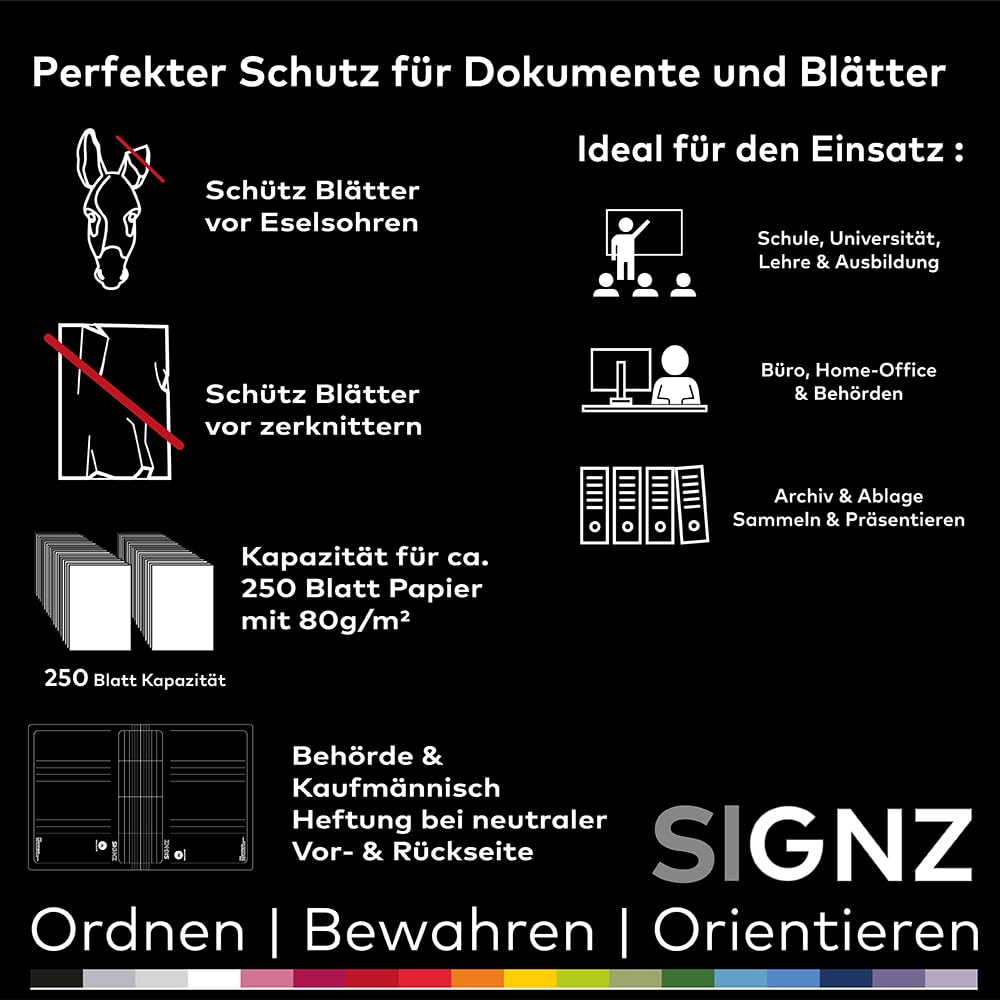 SIGNZ Schnellhefter DIN A4 aus Karton, 15 Stück, gefaltet, farblich sortiert, CO2-neutral hergestellt, made in Germany