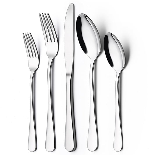 Terlulu Besteck Set, 30-teiliges Besteckset für 6 Personen mit Messer Gabel Löffel, Edelstahl Essbesteck für Familie/Party/Hotel/Restaurant, Spiegelpoliert & Spülmaschinenfest