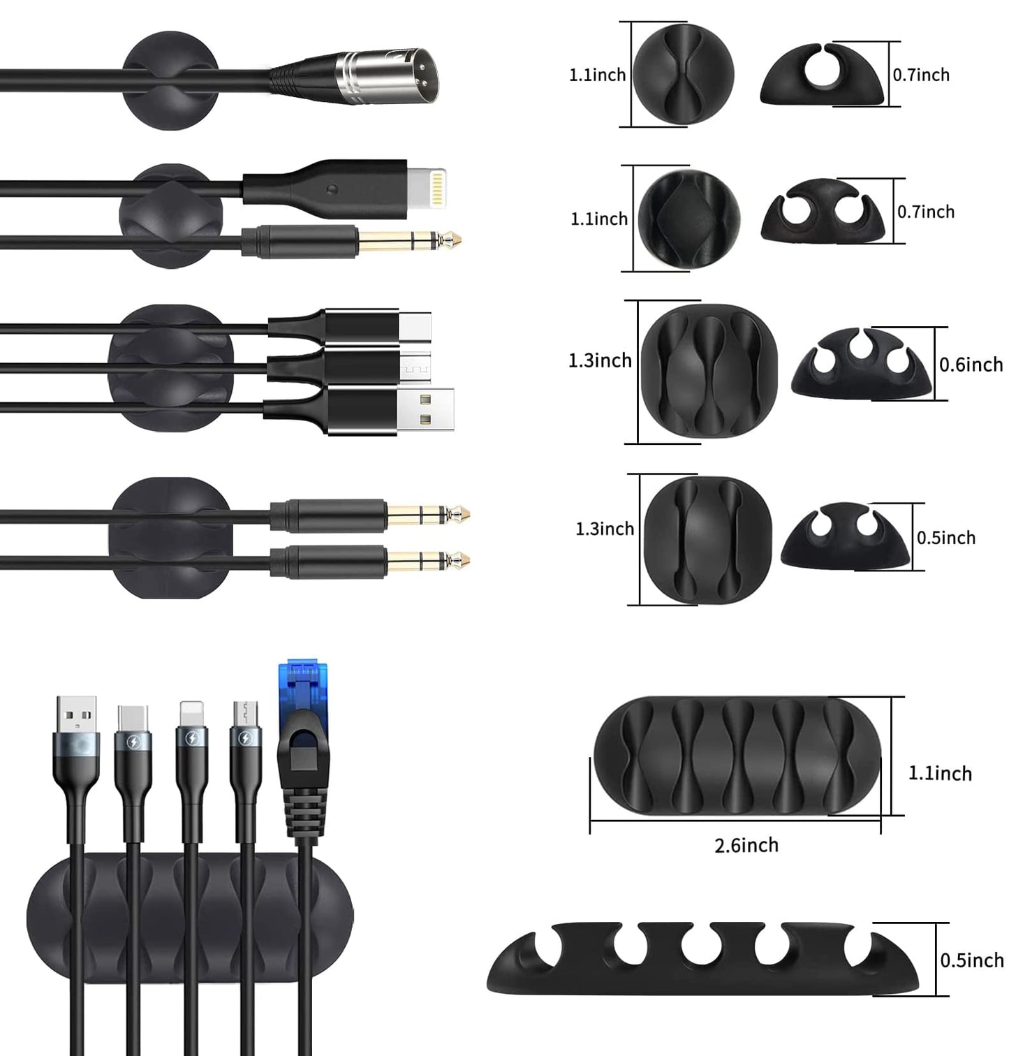 Moseem Kabelmanagement 142Pcs, 1Cable Management Kabelschlauch(2m),100 Kabelbinder Befestigen,1Selbstklebende Klettband,10 Silikon Kabelhalter,10 Kabelhalter,10 Kabelklemmen,10 Kleiner Basishalter